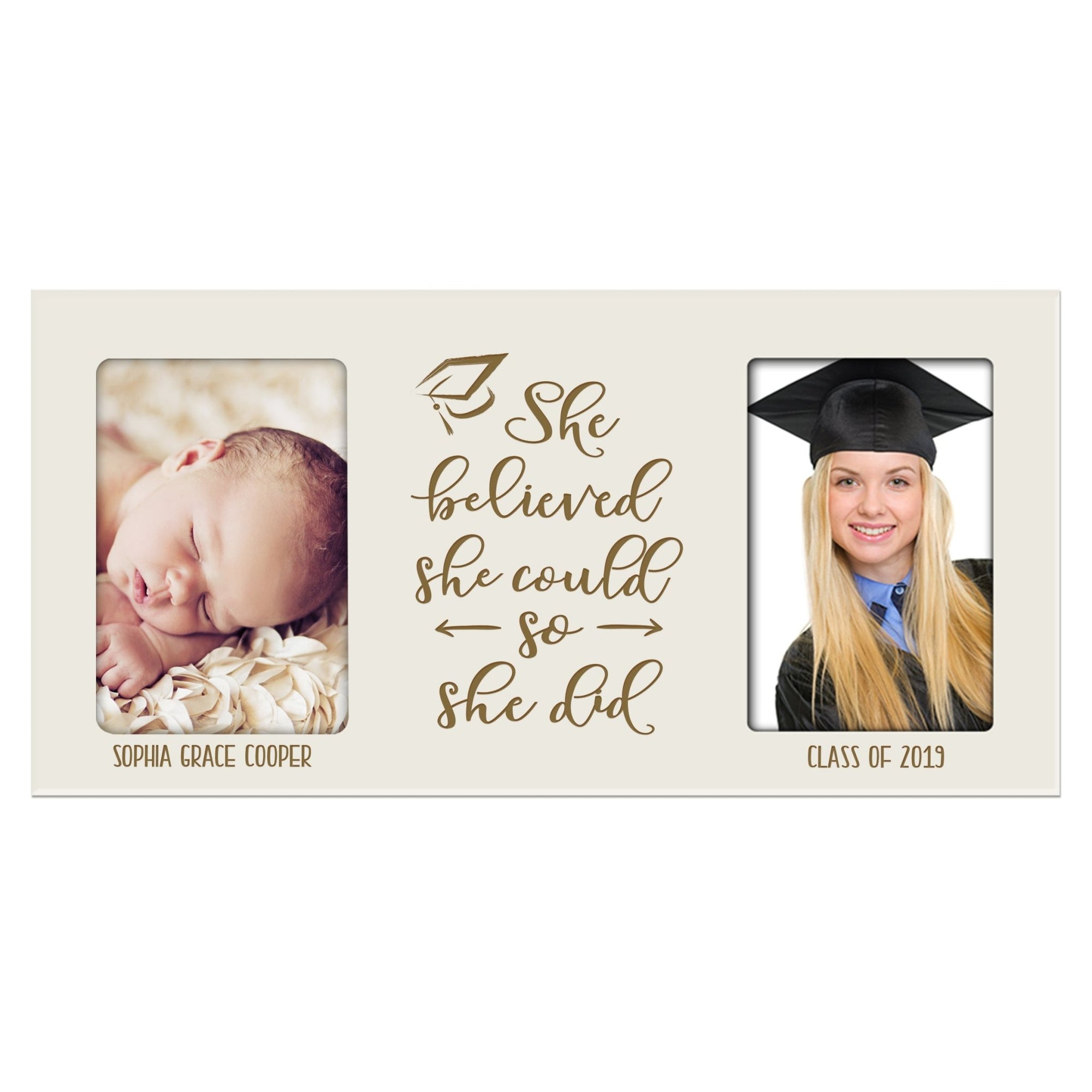 Personalized Graduation Double Photo Frame - She Believed - LifeSong Milestones