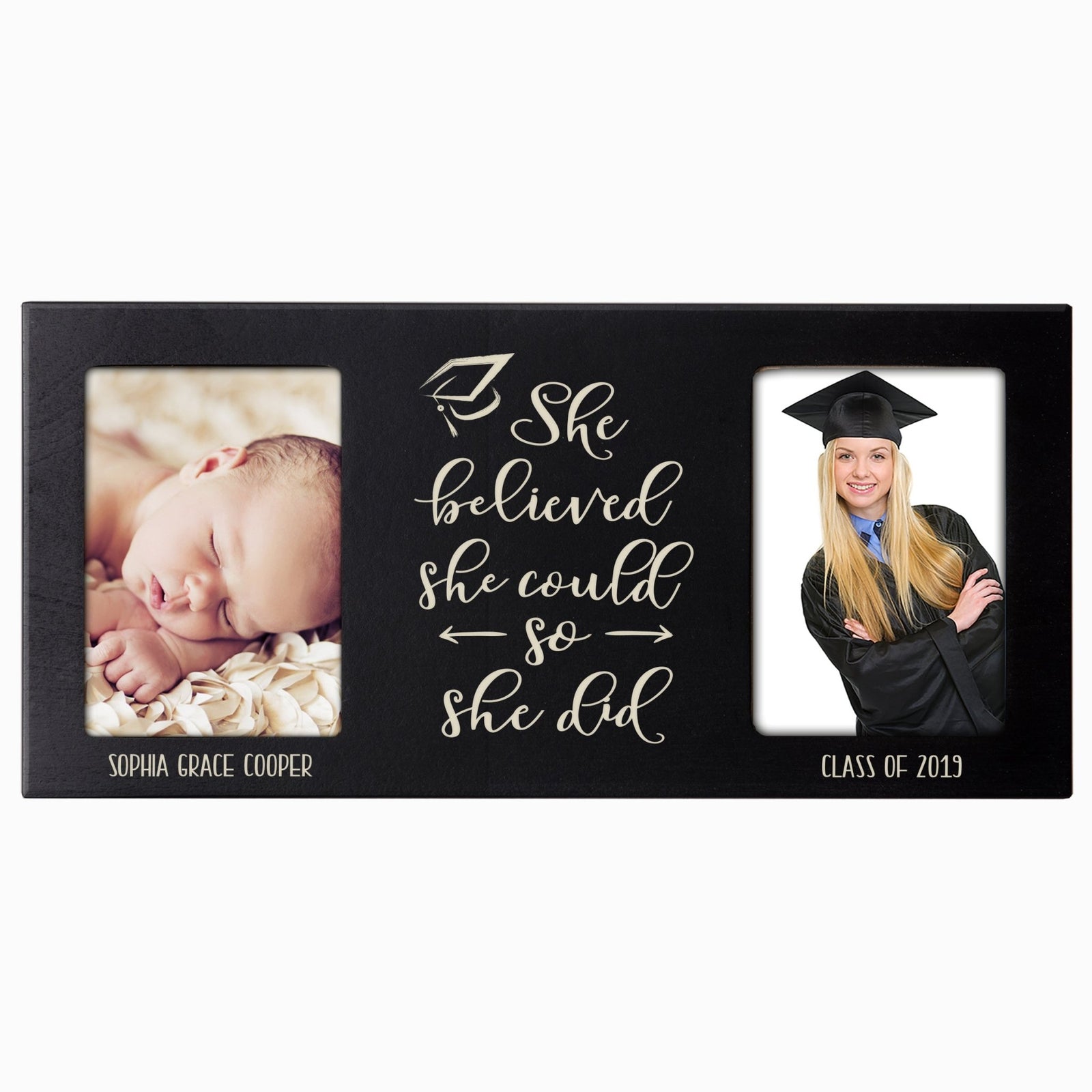 Personalized Graduation Double Photo Frame - She Believed - LifeSong Milestones