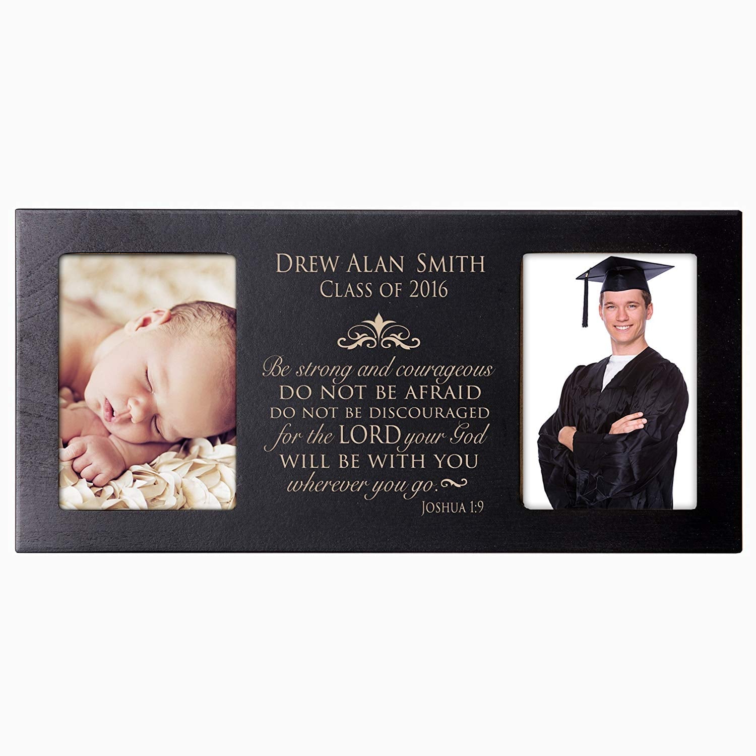 Personalized Graduation Double Photo Frame - Strong and Courageous - LifeSong Milestones