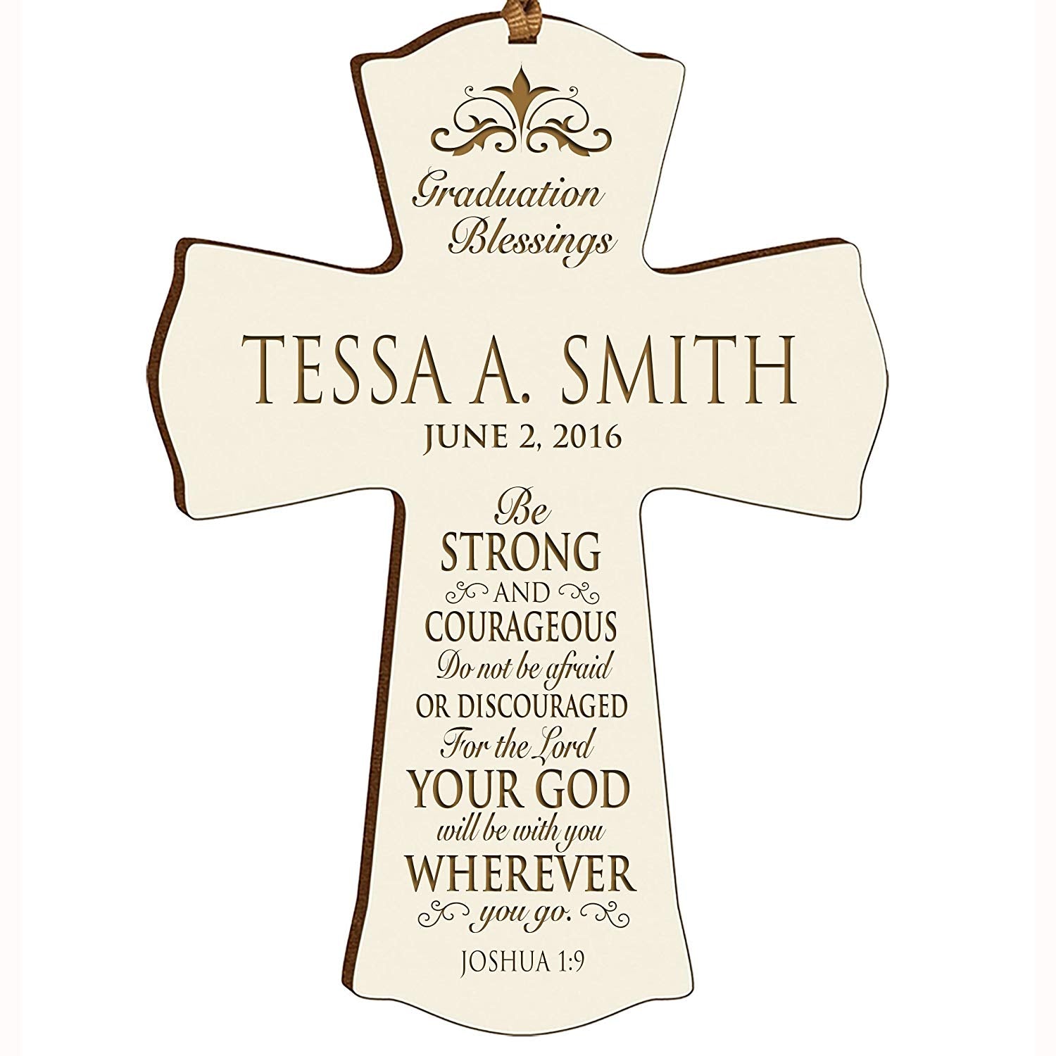 Personalized Graduation Gift Wall Cross - Strong and Courageous - LifeSong Milestones