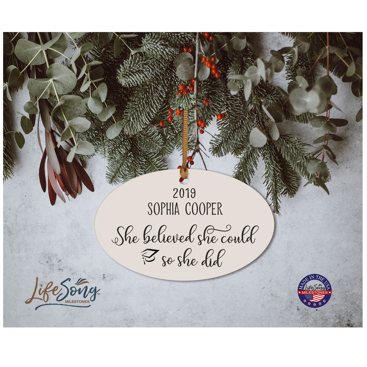 Personalized Graduation Ornament Gift for Graduate - She Believed - LifeSong Milestones