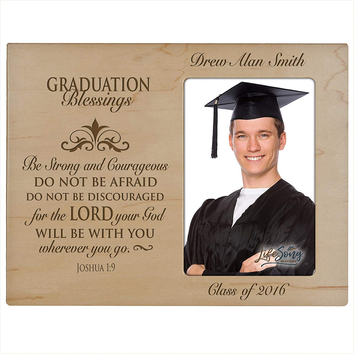 Personalized Graduation Picture Frame Gift - Strong and Courageous - LifeSong Milestones
