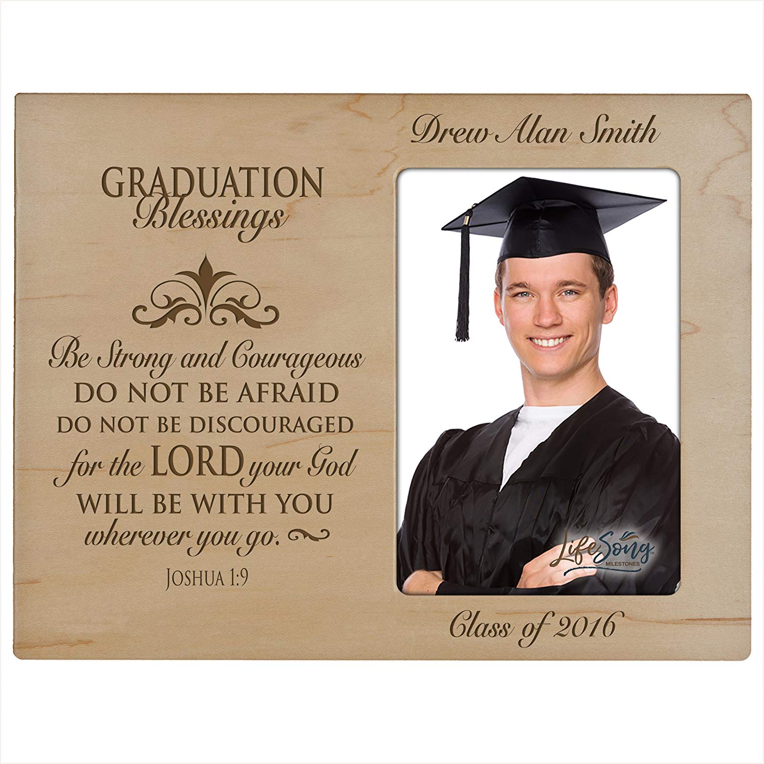 Personalized Graduation Picture Frame Gift - Strong and Courageous - LifeSong Milestones