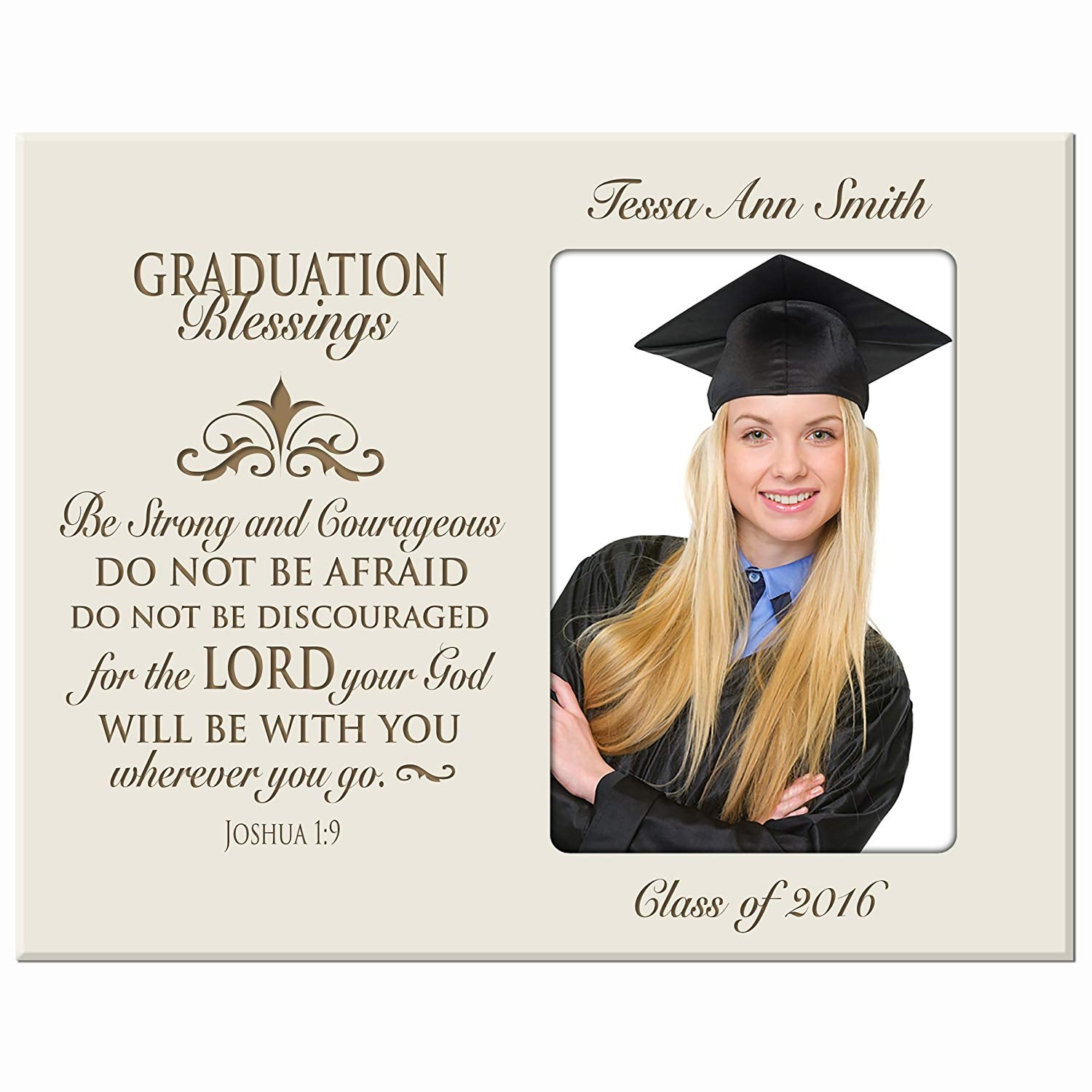 Personalized Graduation Picture Frame Gift - Strong and Courageous - LifeSong Milestones