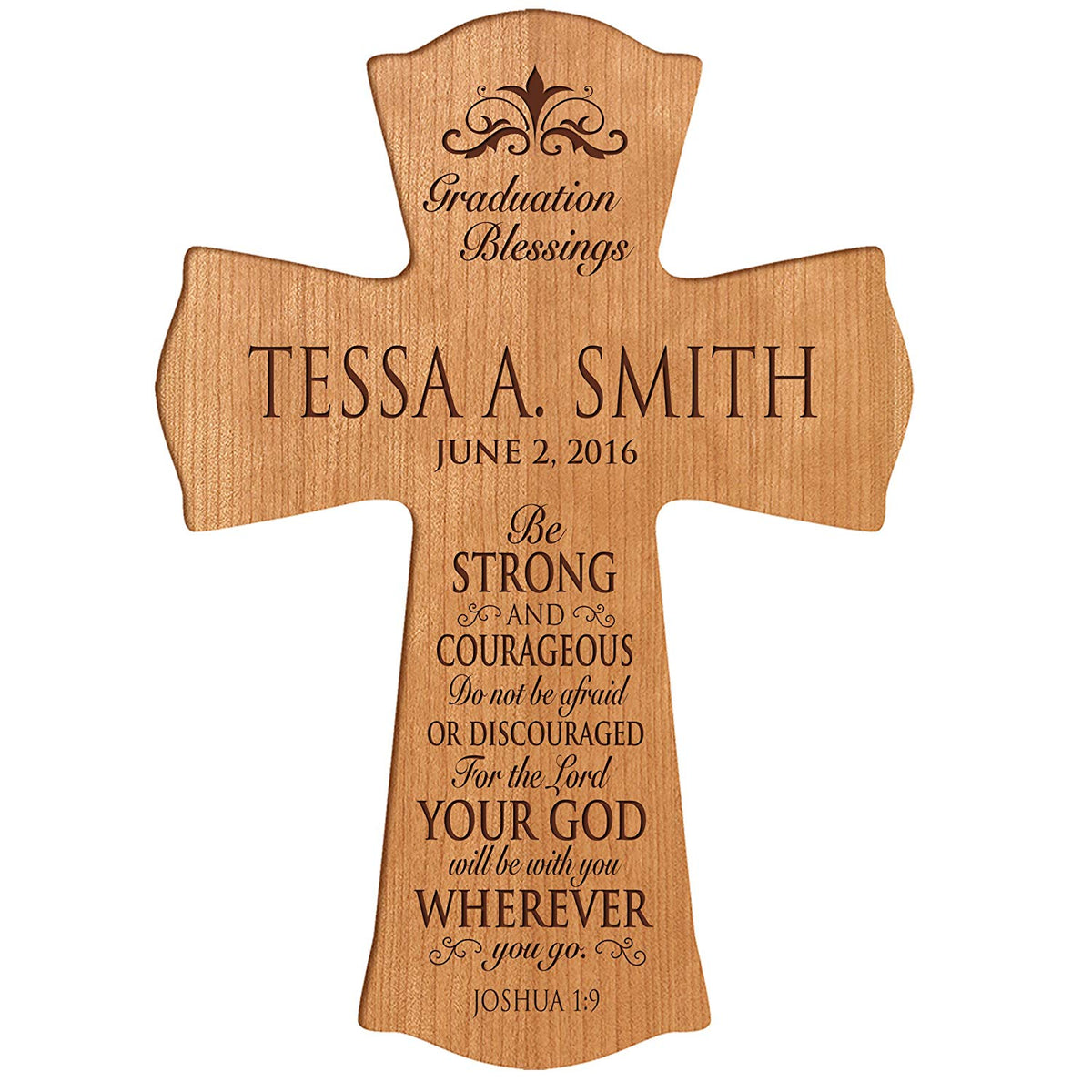 Personalized Graduation Wall Cross Gift - Strong and Courageous - LifeSong Milestones