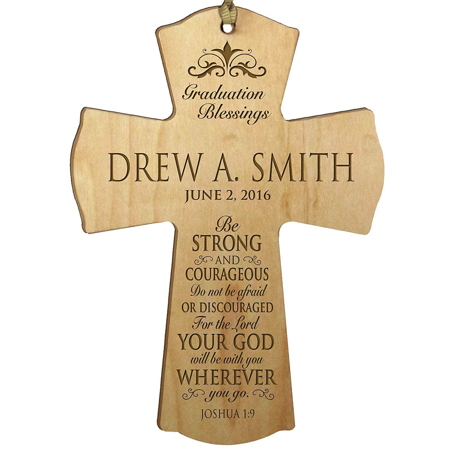 Personalized Graduation Wooden Mini Cross - Be Strong and Courageous - LifeSong Milestones