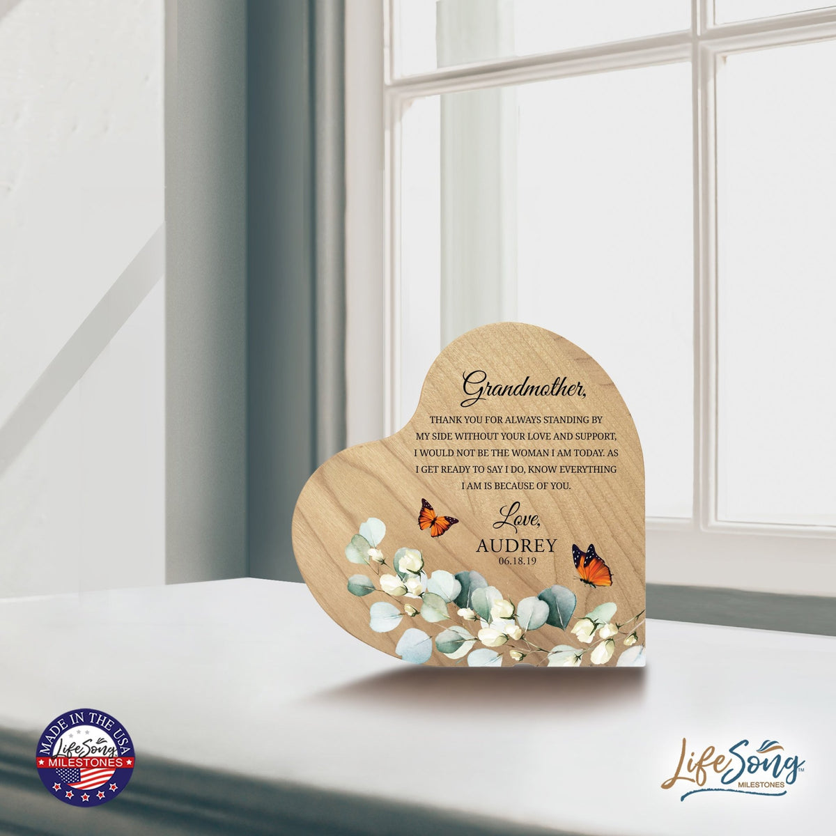 Personalized Grandmother’s Love Heart Block 5in with Inspirational verse - Grandmother Thank You - LifeSong Milestones