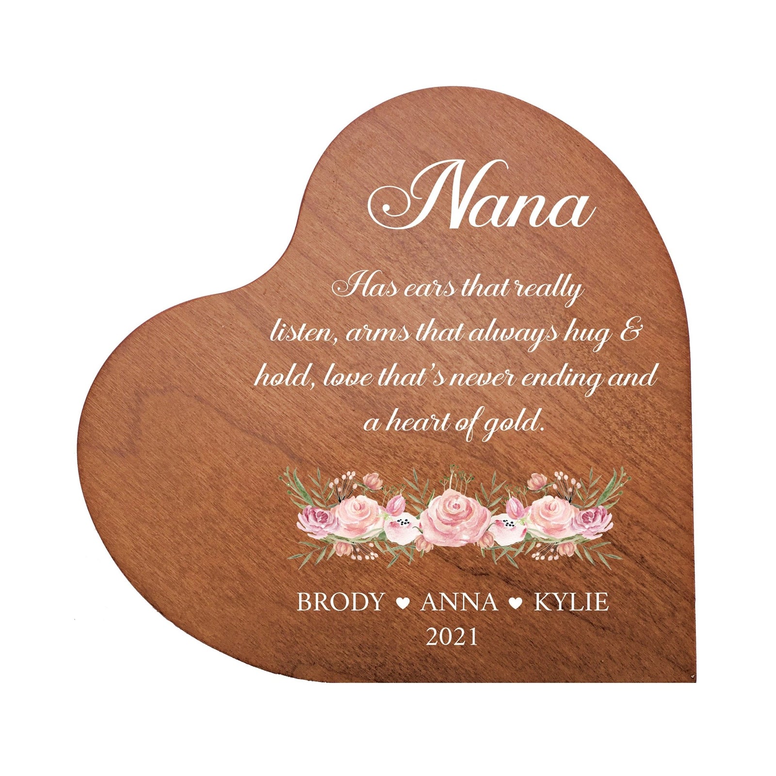 Personalized Grandmother’s Love Heart Block 5in with Inspirational verse - Nana, A Heart of Gold - LifeSong Milestones