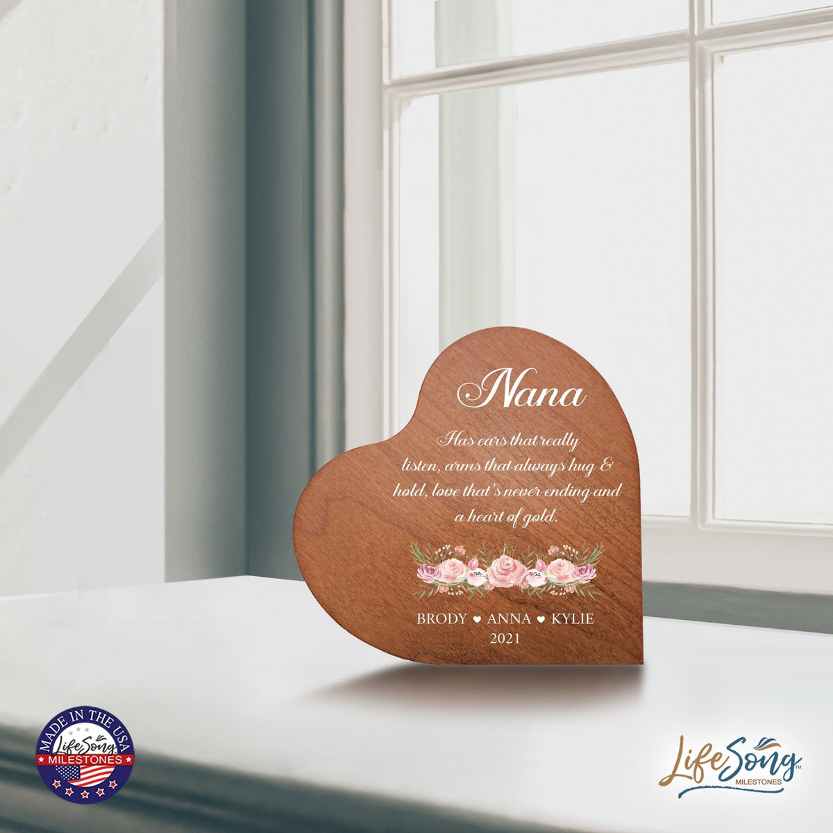 Personalized Grandmother’s Love Heart Block 5in with Inspirational verse - Nana, A Heart of Gold - LifeSong Milestones