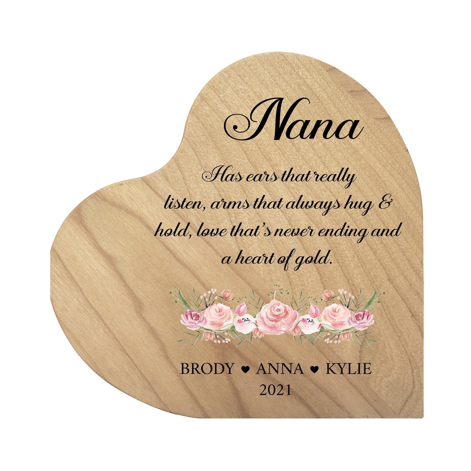 Personalized Grandmother’s Love Heart Block 5in with Inspirational verse - Nana, A Heart of Gold - LifeSong Milestones