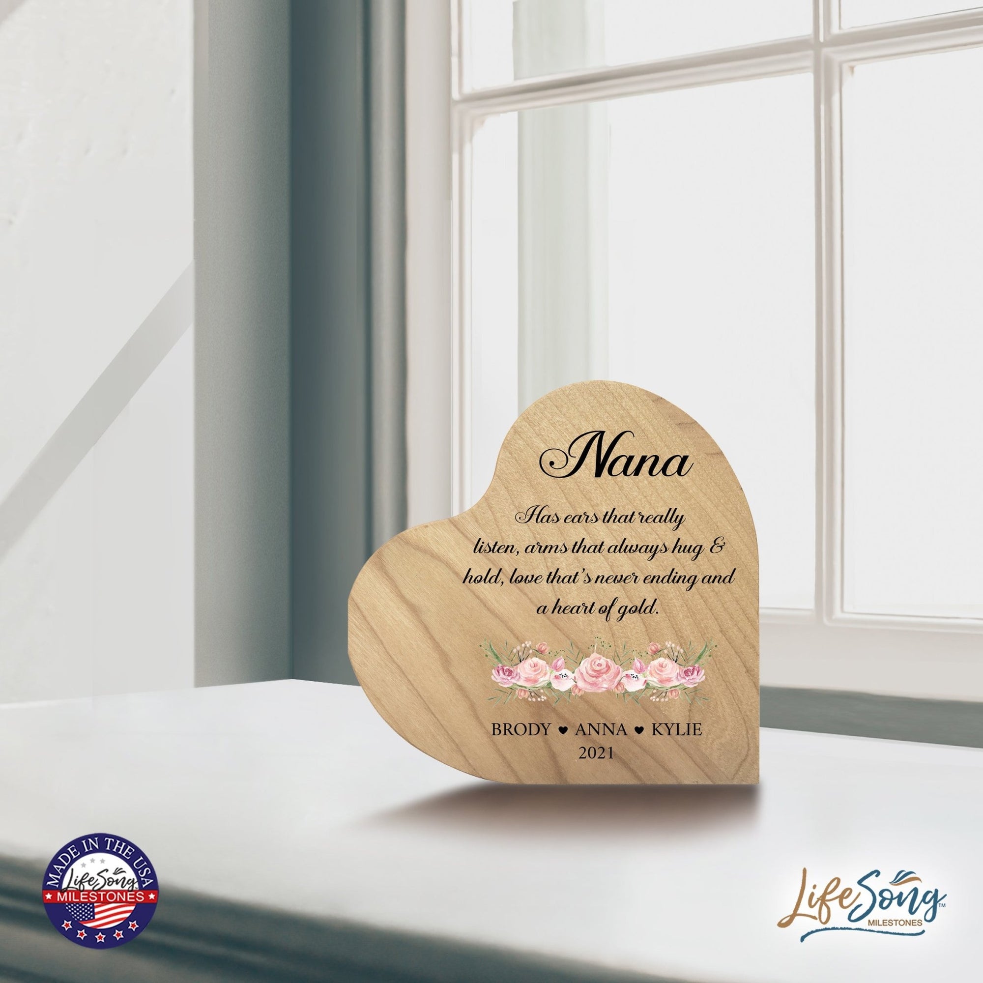 Personalized Grandmother’s Love Heart Block 5in with Inspirational verse - Nana, A Heart of Gold - LifeSong Milestones