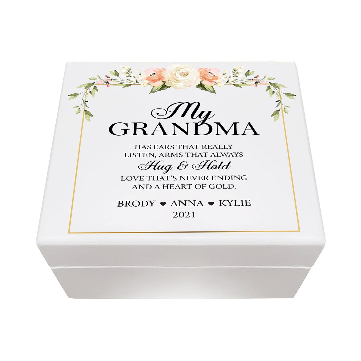 Personalized Grandmother’s White Keepsake Box From Granddaughter- Hug and Hold - LifeSong Milestones