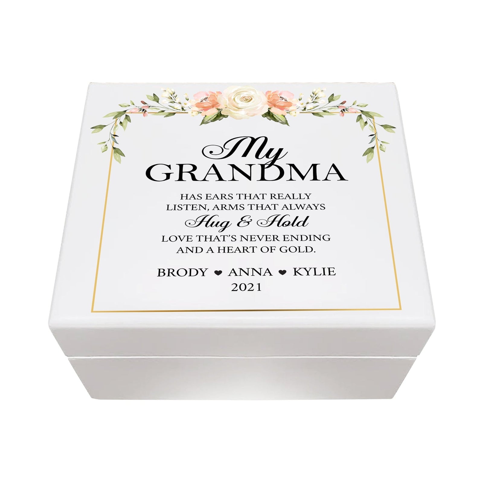 Personalized Grandmother’s White Keepsake Box From Granddaughter- Hug and Hold - LifeSong Milestones