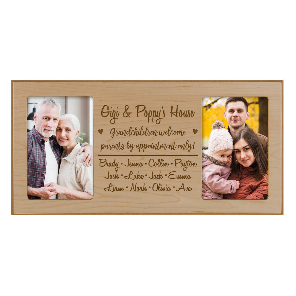 Personalized Grandparent Maple Double 4”x6” Photo Frame - Welcome - LifeSong Milestones