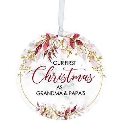 Personalized Grandparents Christmas White Round Ornament 2.75in - Our First Christmas - LifeSong Milestones