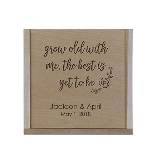 Personalized Grow Old With Me Wooden Wedding Card Box with Sliding Top - LifeSong Milestones