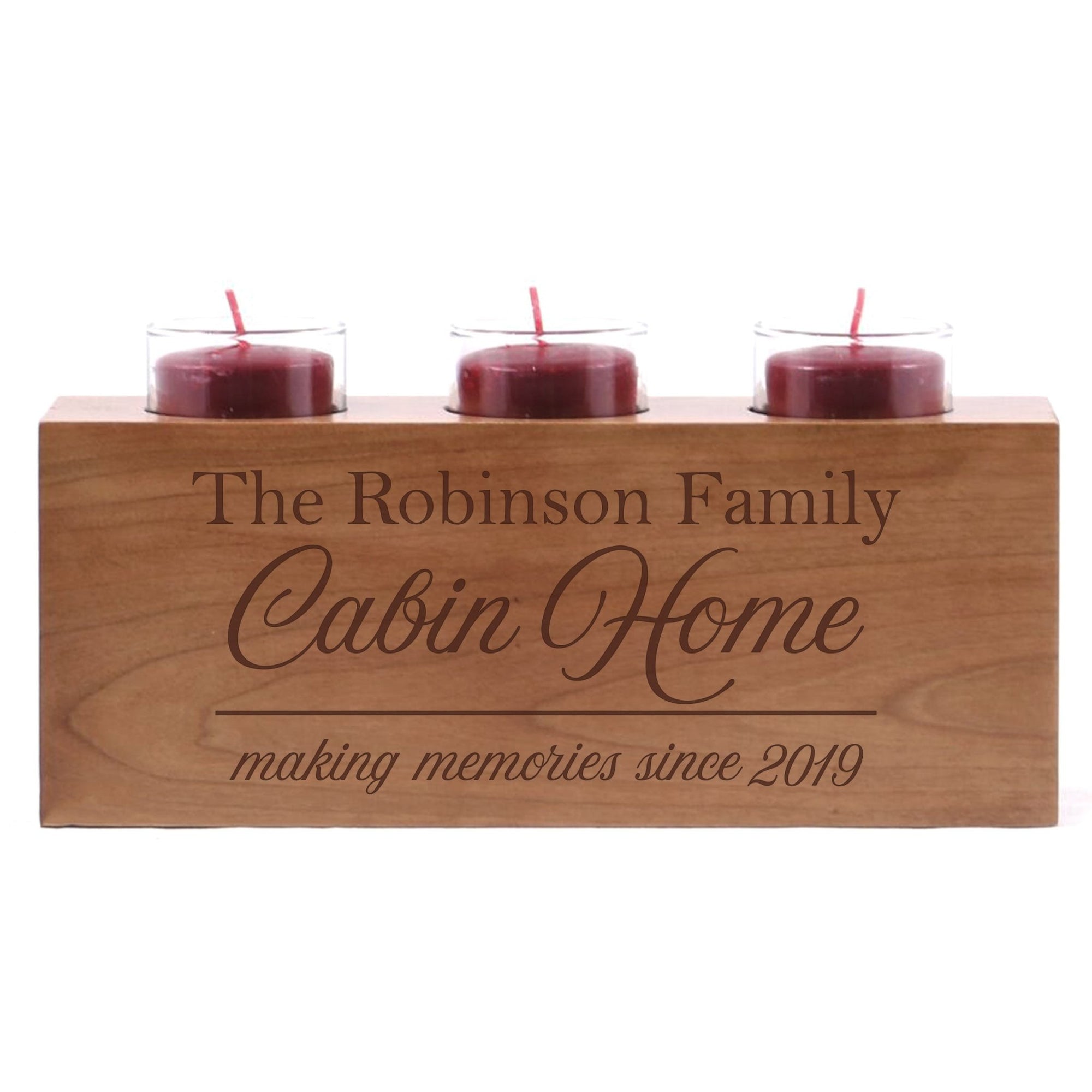 Personalized Handcrafted Cherry Cabin Candle Holder - Cabin Home - LifeSong Milestones