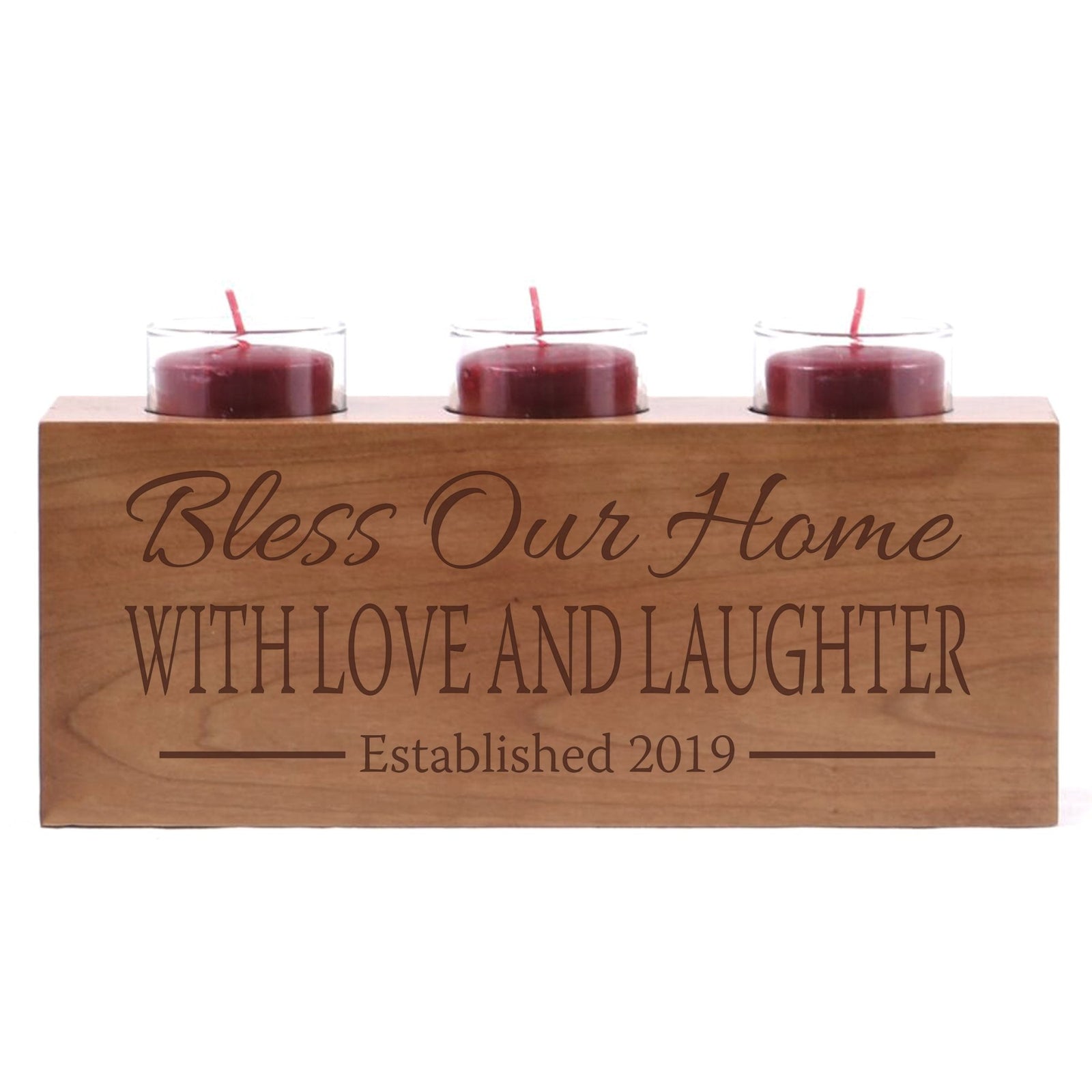 Personalized Handcrafted Cherry Candle Holder Decor - Our First Home - LifeSong Milestones