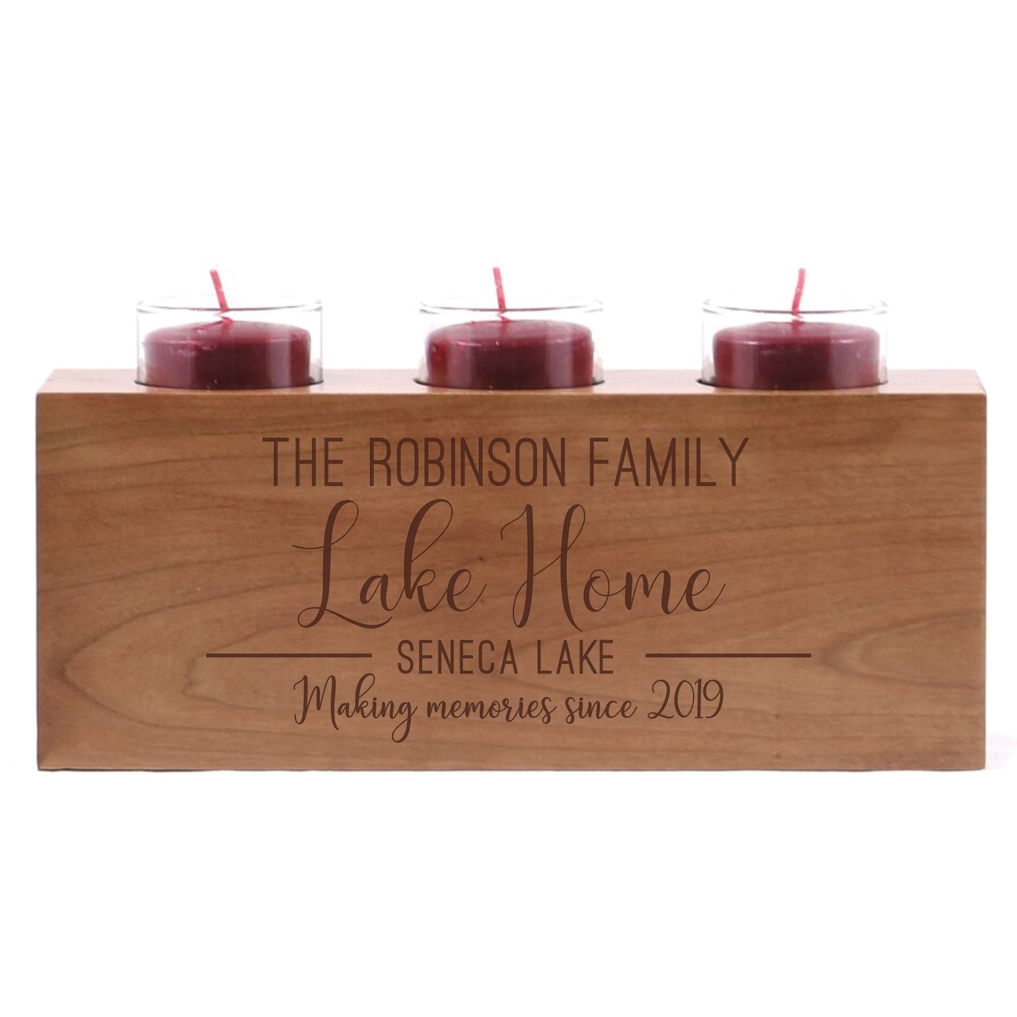 Personalized Handcrafted Cherry Candle Holder - Lake House - LifeSong Milestones