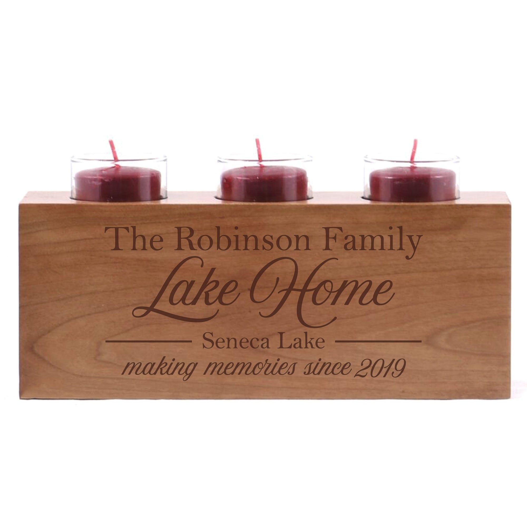 Personalized Handcrafted Cherry Candle Holder - Lake House - LifeSong Milestones
