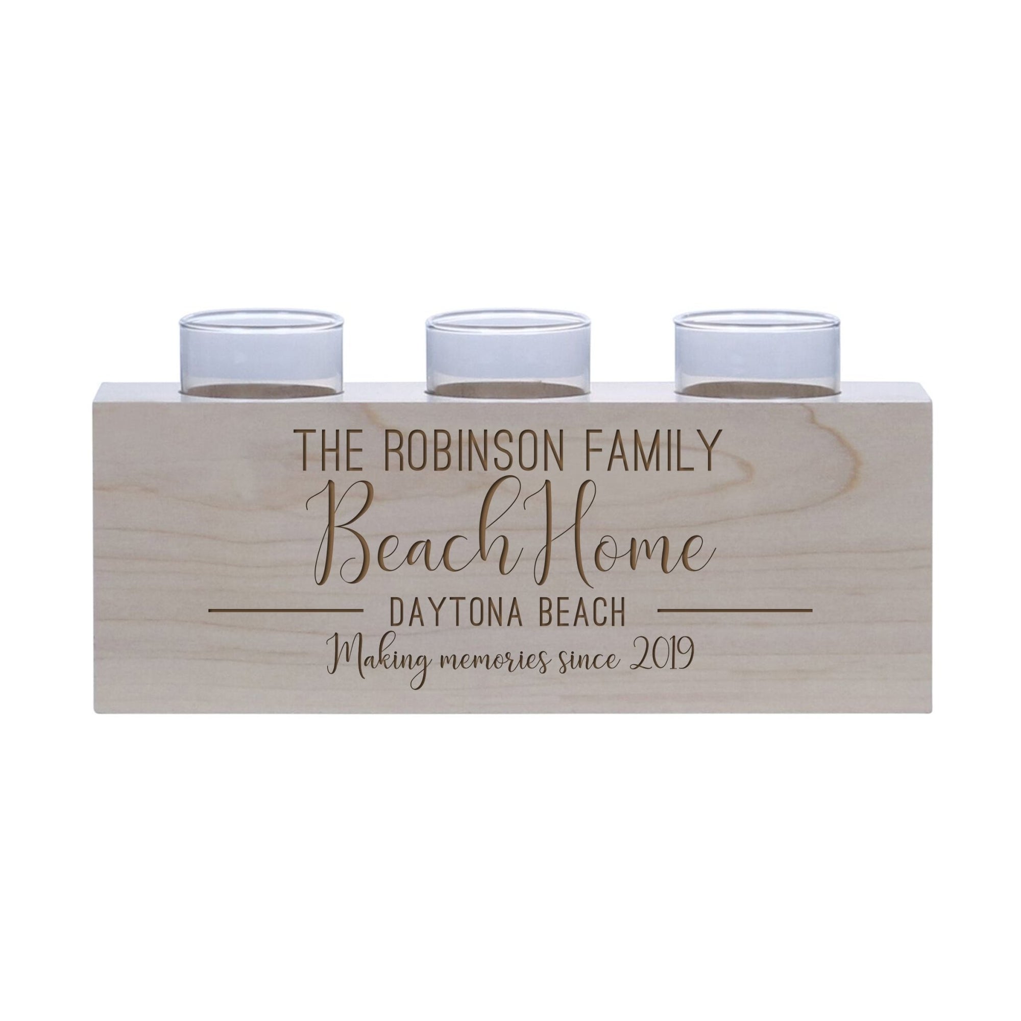 Personalized Handcrafted Maple Candle Holder - Beach Home - LifeSong Milestones