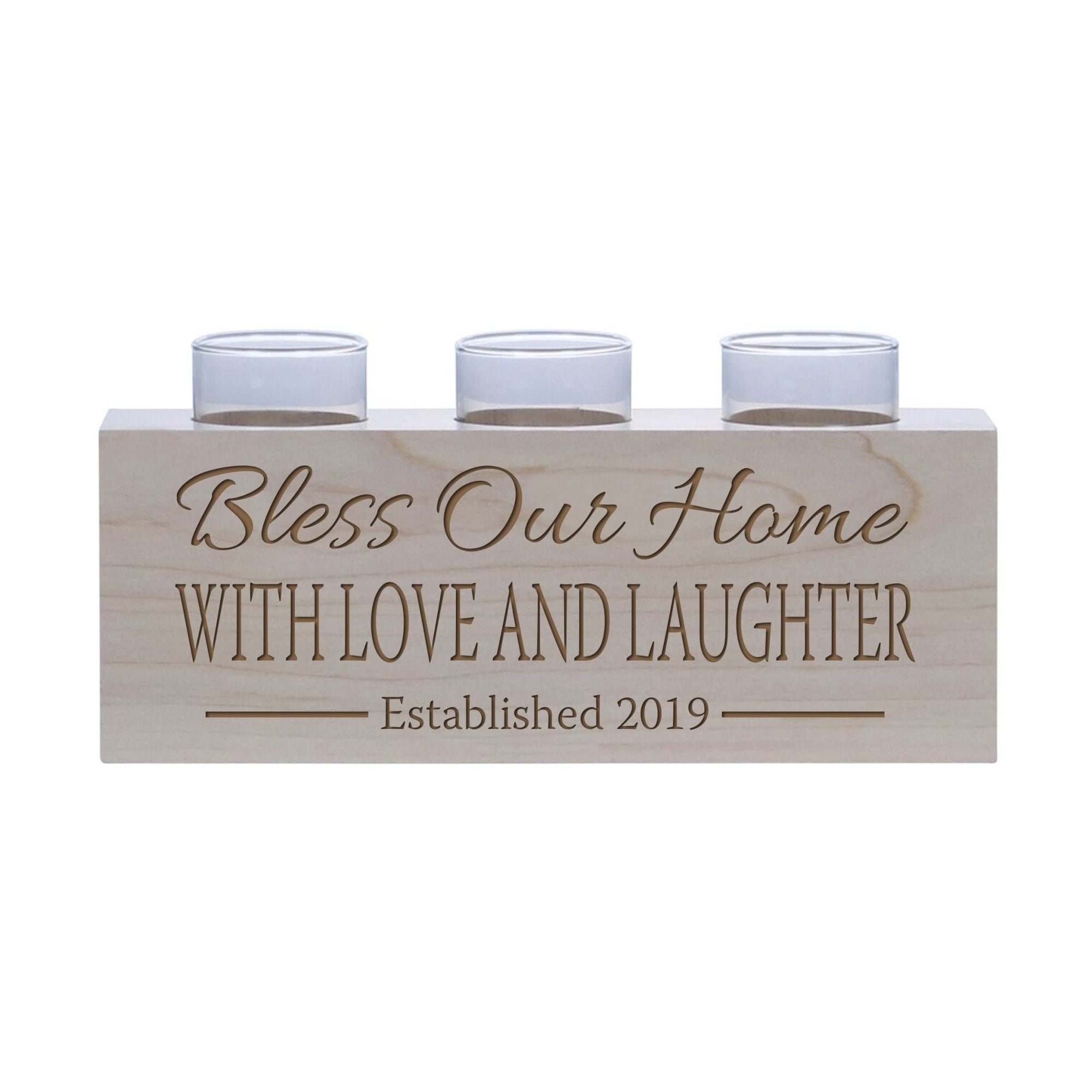 Personalized Handcrafted Maple Candle Holder - Bless Our Home - LifeSong Milestones
