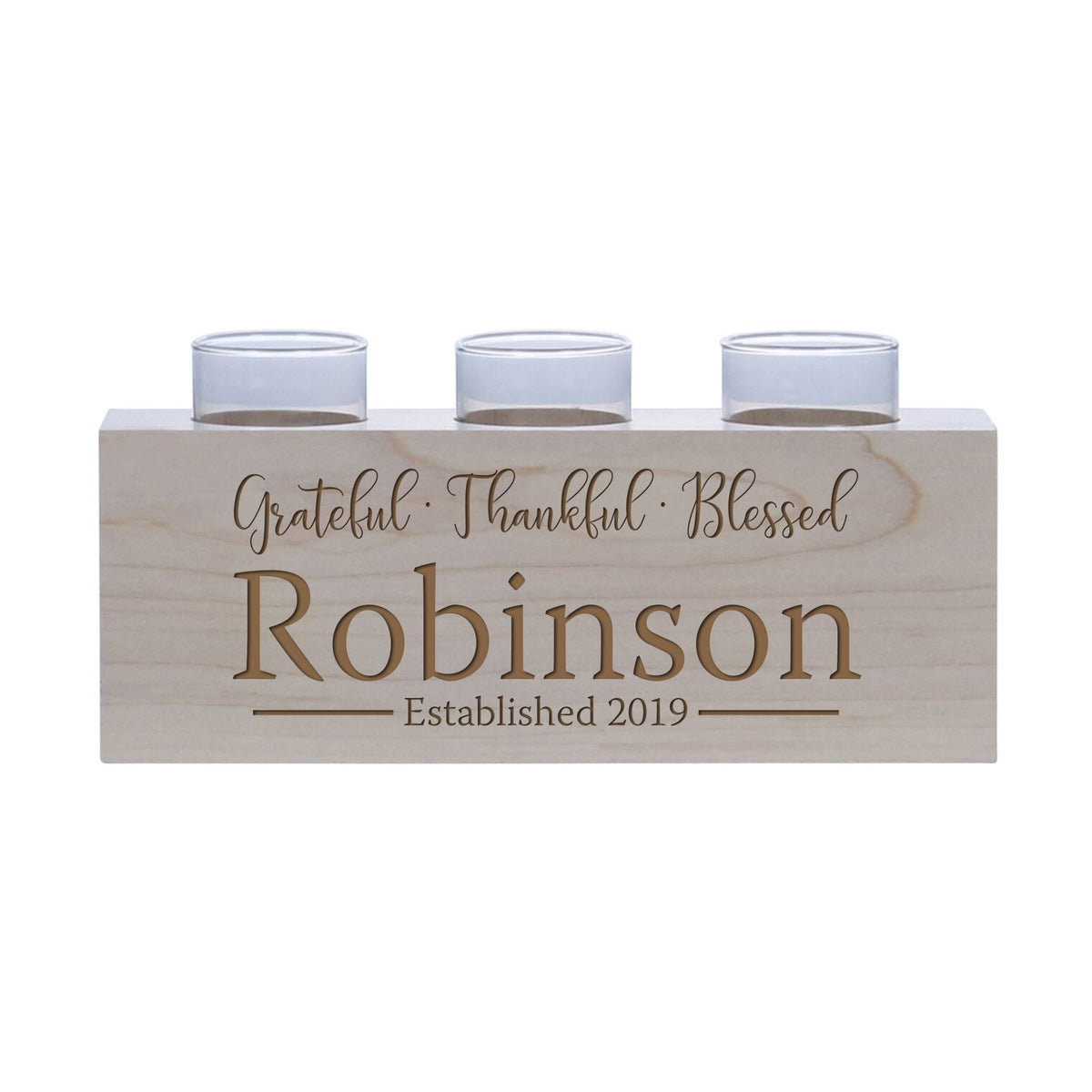 Personalized Handcrafted Maple Candle Holder - Grateful - LifeSong Milestones