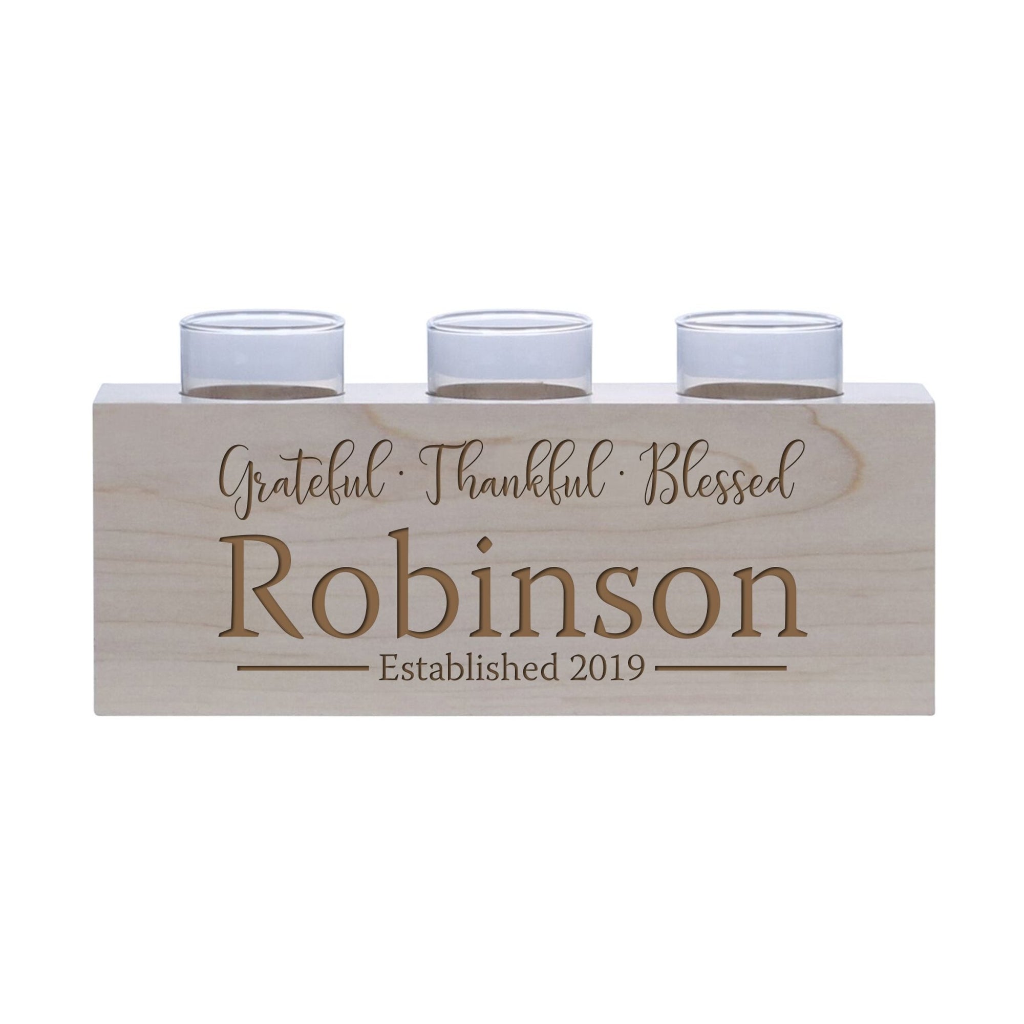 Personalized Handcrafted Maple Candle Holder - Grateful - LifeSong Milestones