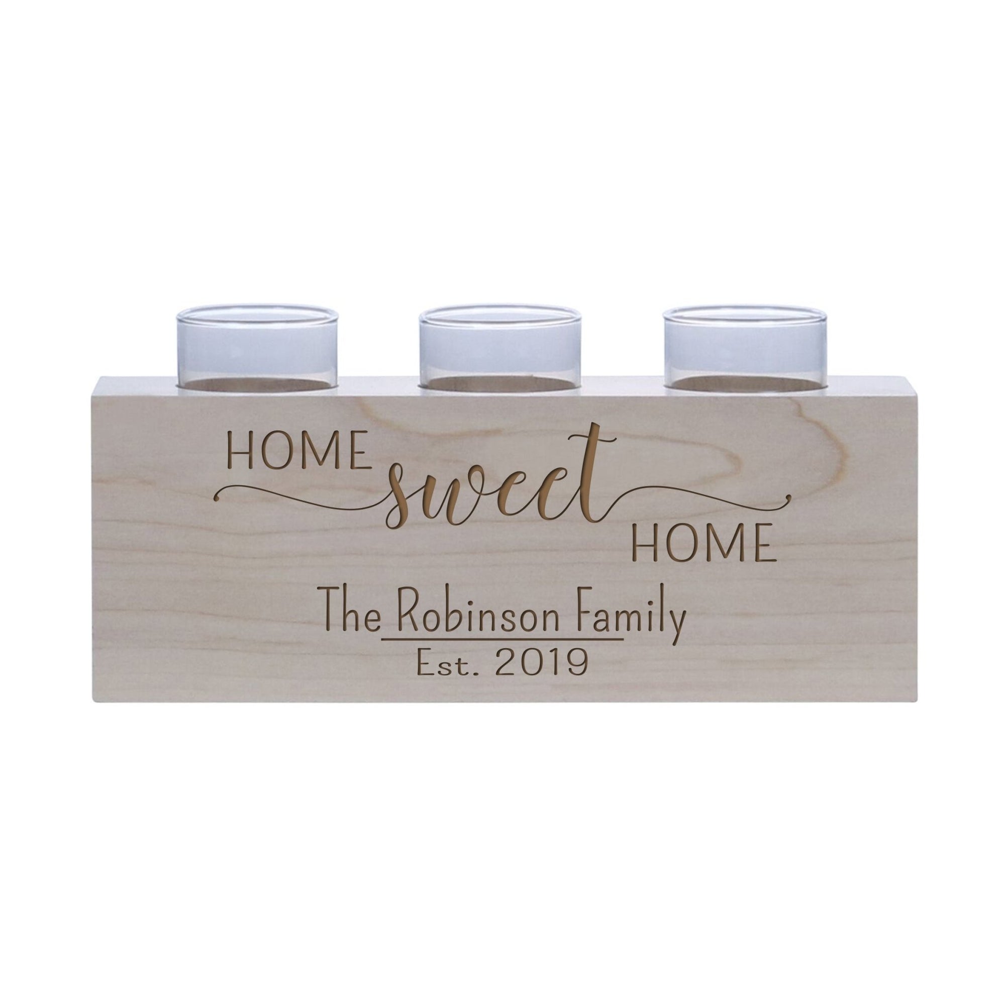 Personalized Handcrafted Maple Candle Holder - Home Sweet Home - LifeSong Milestones