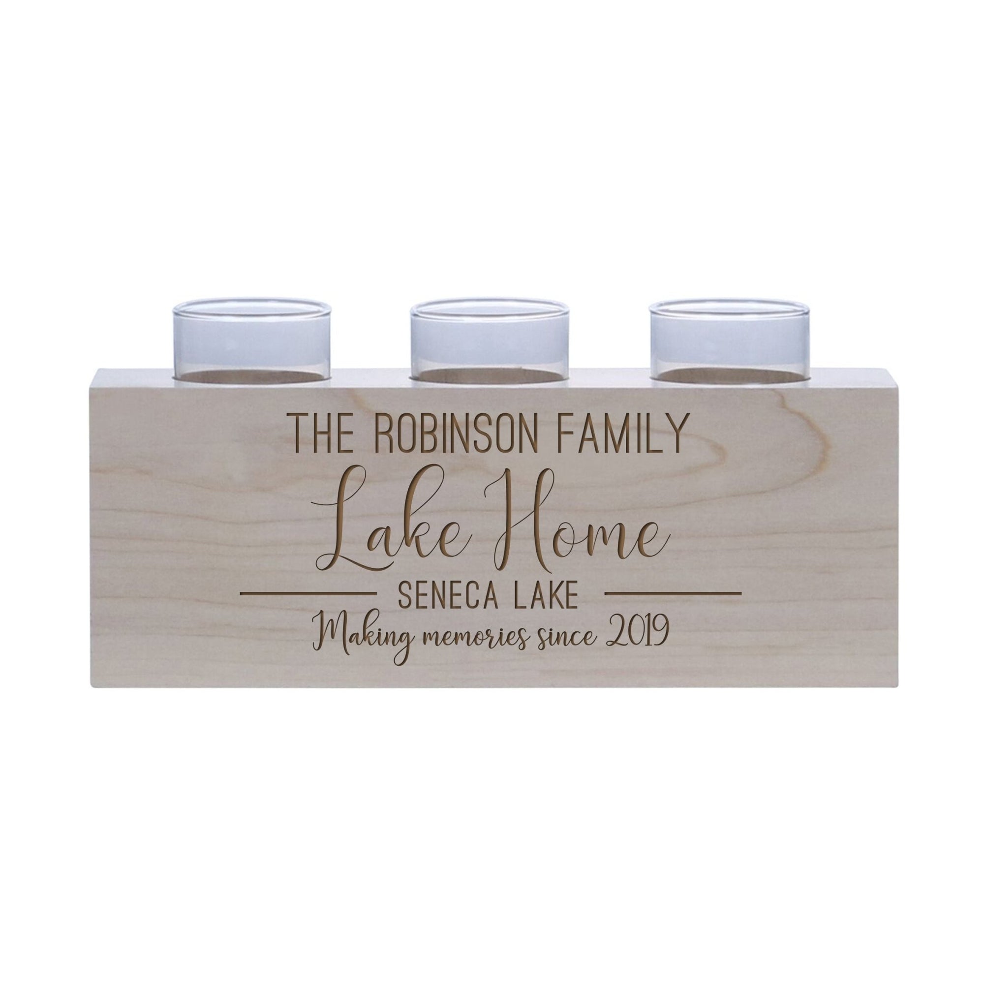 Personalized Handcrafted Maple Candle Holder - Lake House - LifeSong Milestones