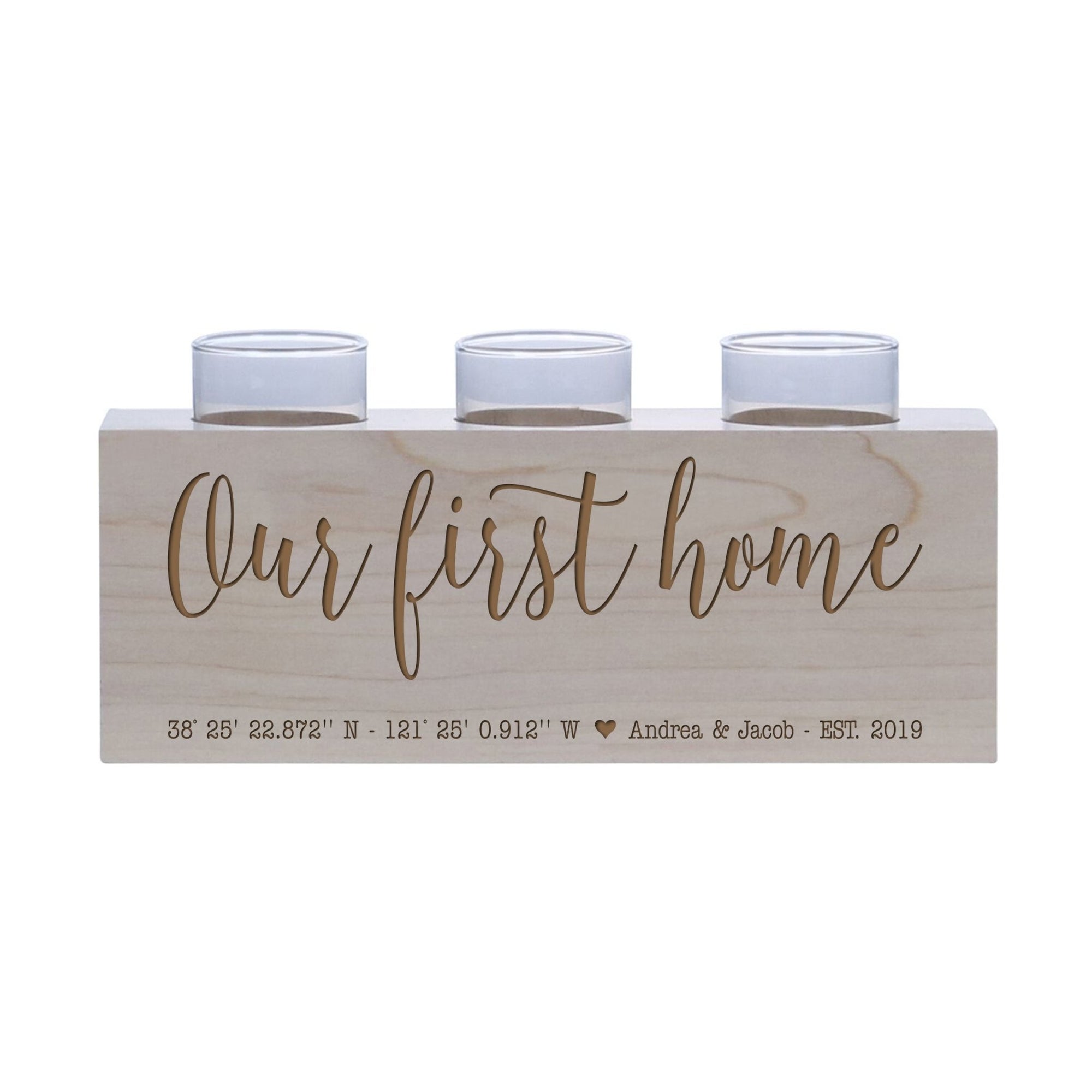 Personalized Handcrafted Maple Candle Holder - Our First Home - LifeSong Milestones