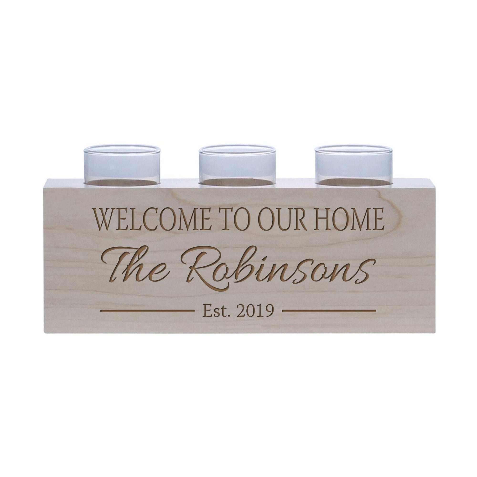 Personalized Handcrafted Maple Candle Holder - Welcome - LifeSong Milestones