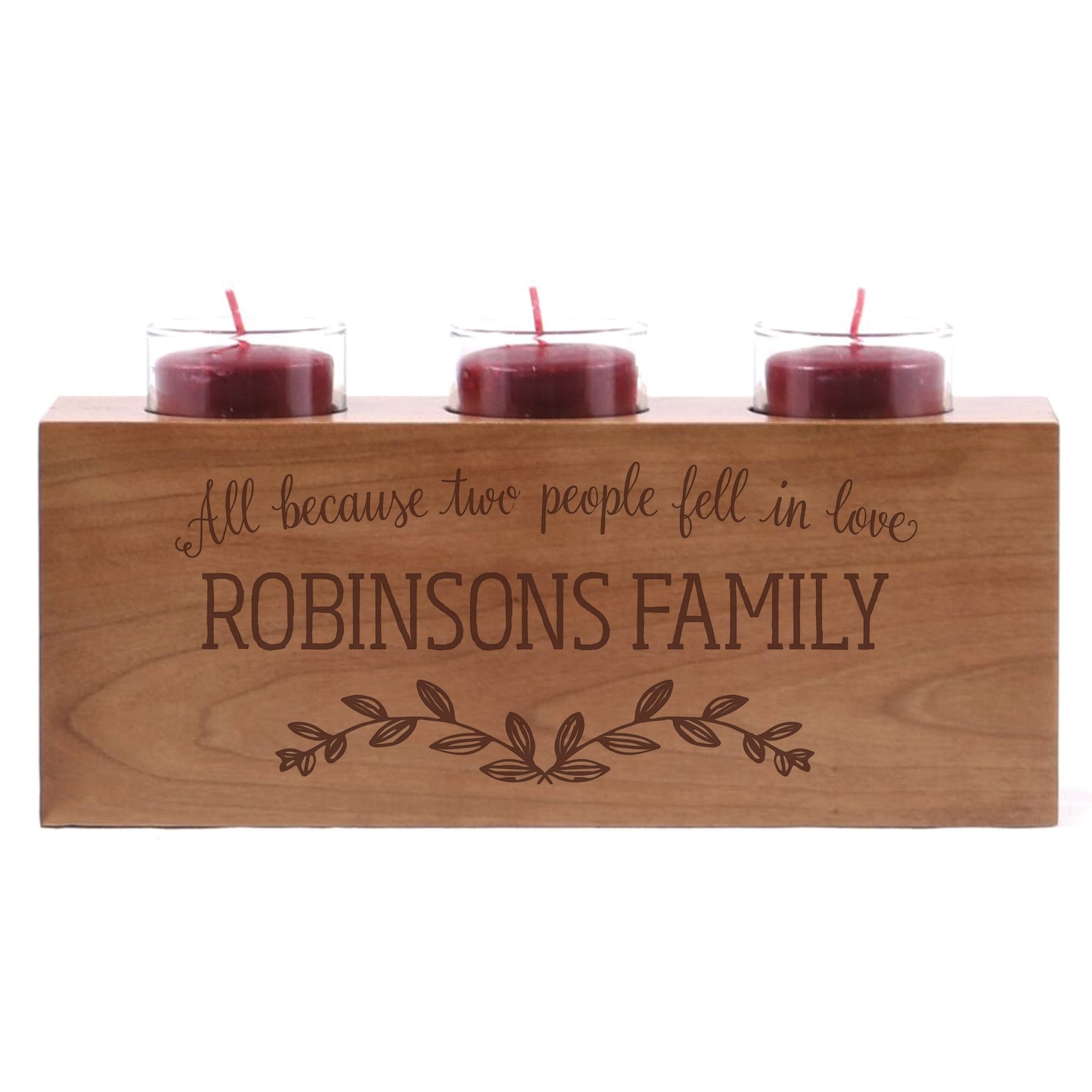 Personalized Handcrafted Scriptural Cherry Candle Holder - All Because - LifeSong Milestones