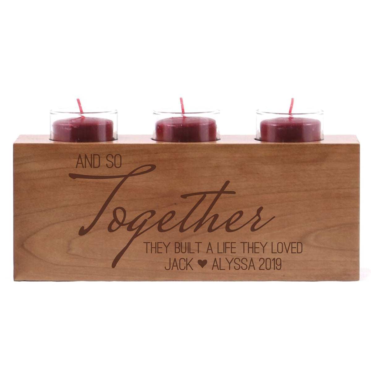 Personalized Handcrafted Wedding Cherry Candle Holder -And So Together - LifeSong Milestones