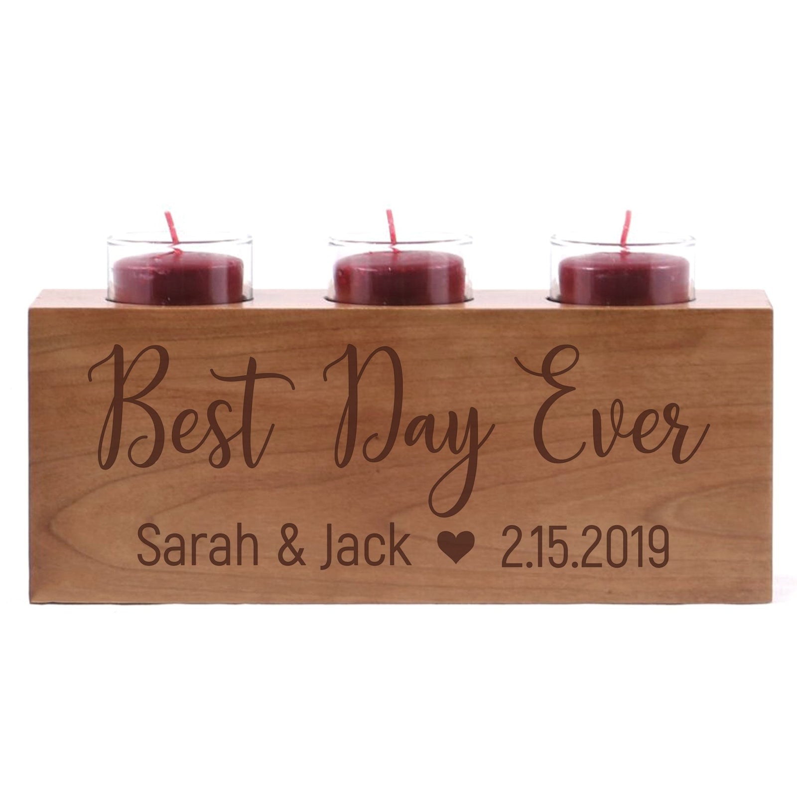 Personalized Handcrafted Wedding Cherry Candle Holder - Best Day Ever - LifeSong Milestones