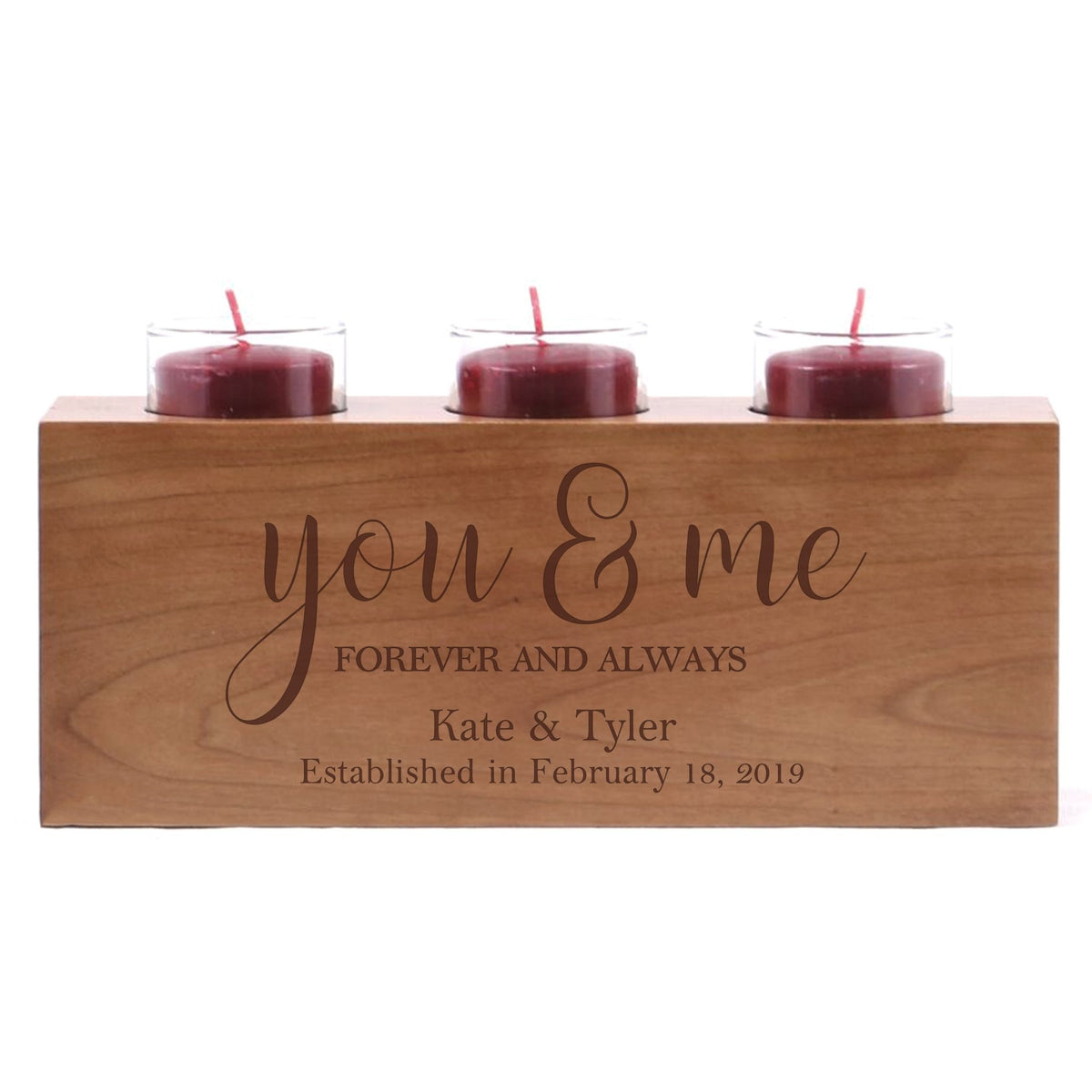 Personalized Handcrafted Wedding Cherry Candle Holder - You &amp; Me - LifeSong Milestones
