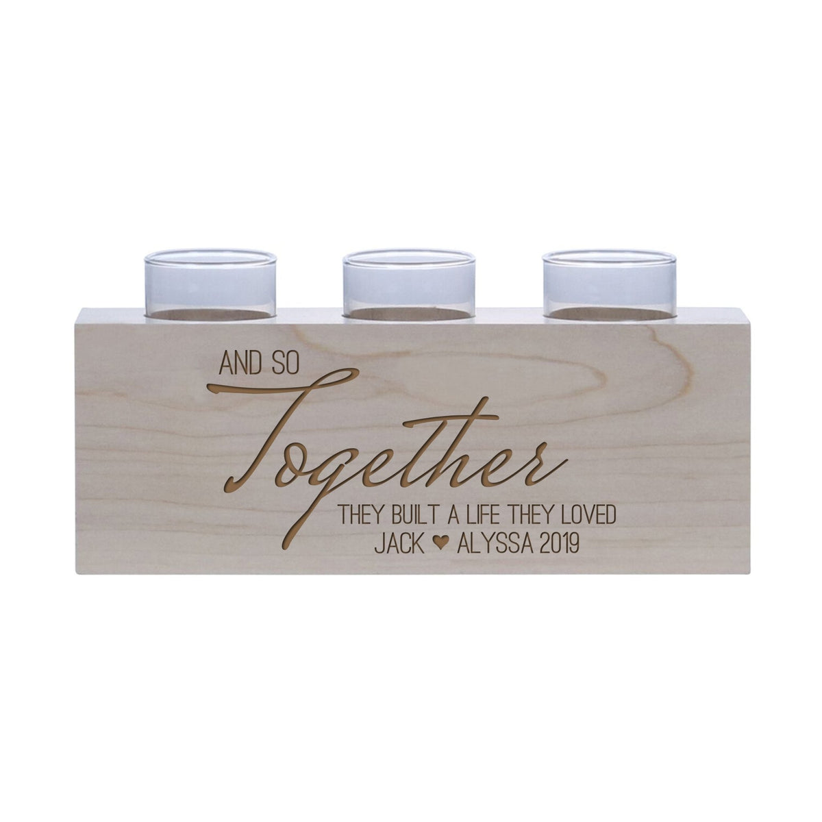 Personalized Handcrafted Wedding Maple Candle Holder - And So Together - LifeSong Milestones