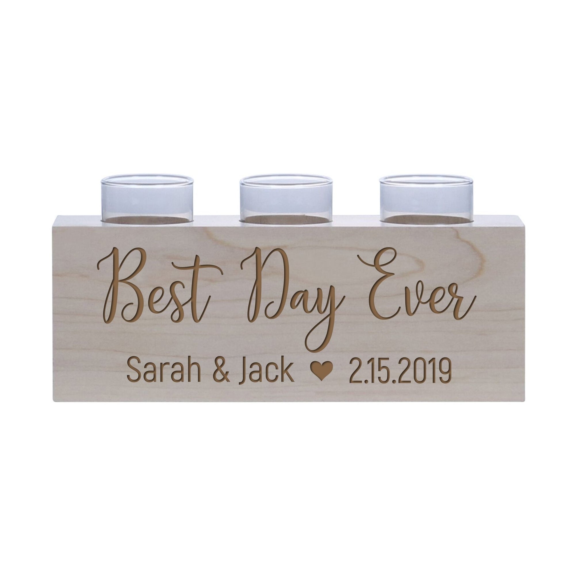 Personalized Handcrafted Wedding Maple Candle Holder - Best Day Ever - LifeSong Milestones