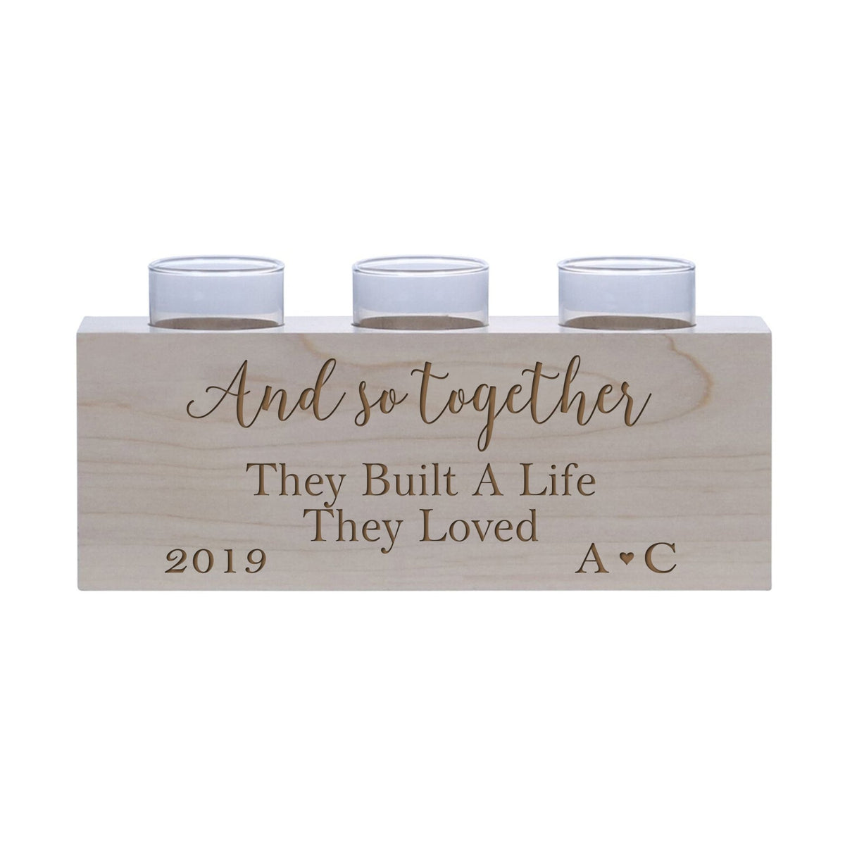 Personalized Handcrafted Wedding Maple Candle Holder - Initials - LifeSong Milestones