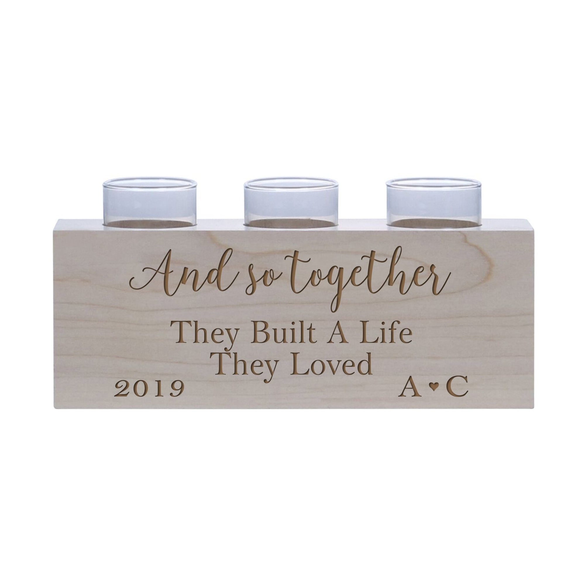Personalized Handcrafted Wedding Maple Candle Holder - Initials - LifeSong Milestones