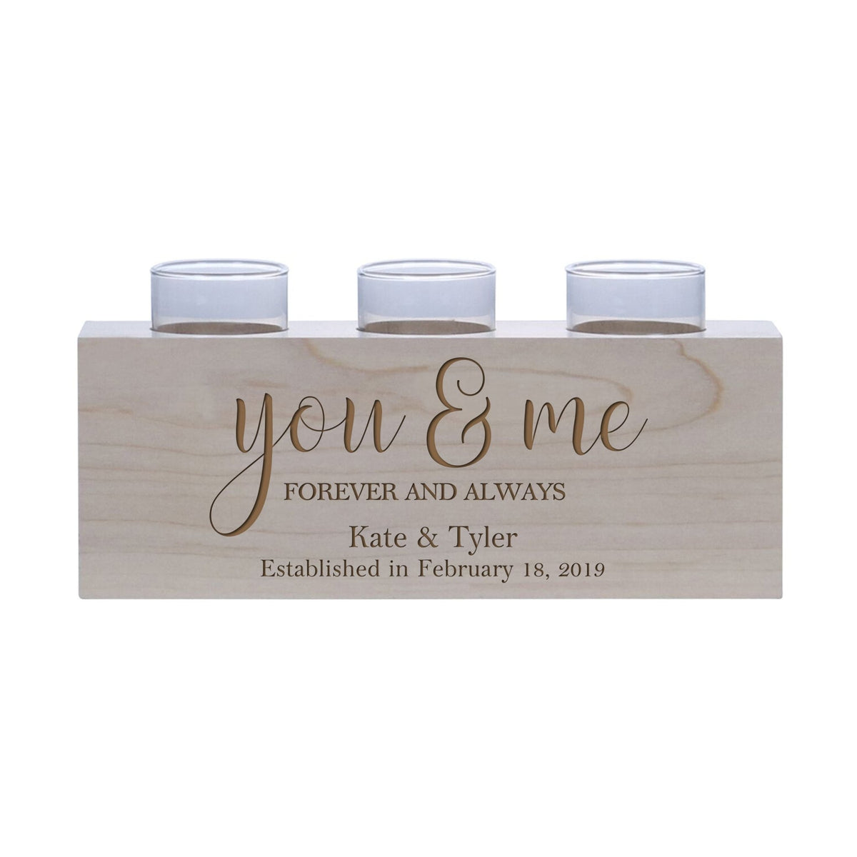 Personalized Handcrafted Wedding Maple Candle Holder - You &amp; Me - LifeSong Milestones