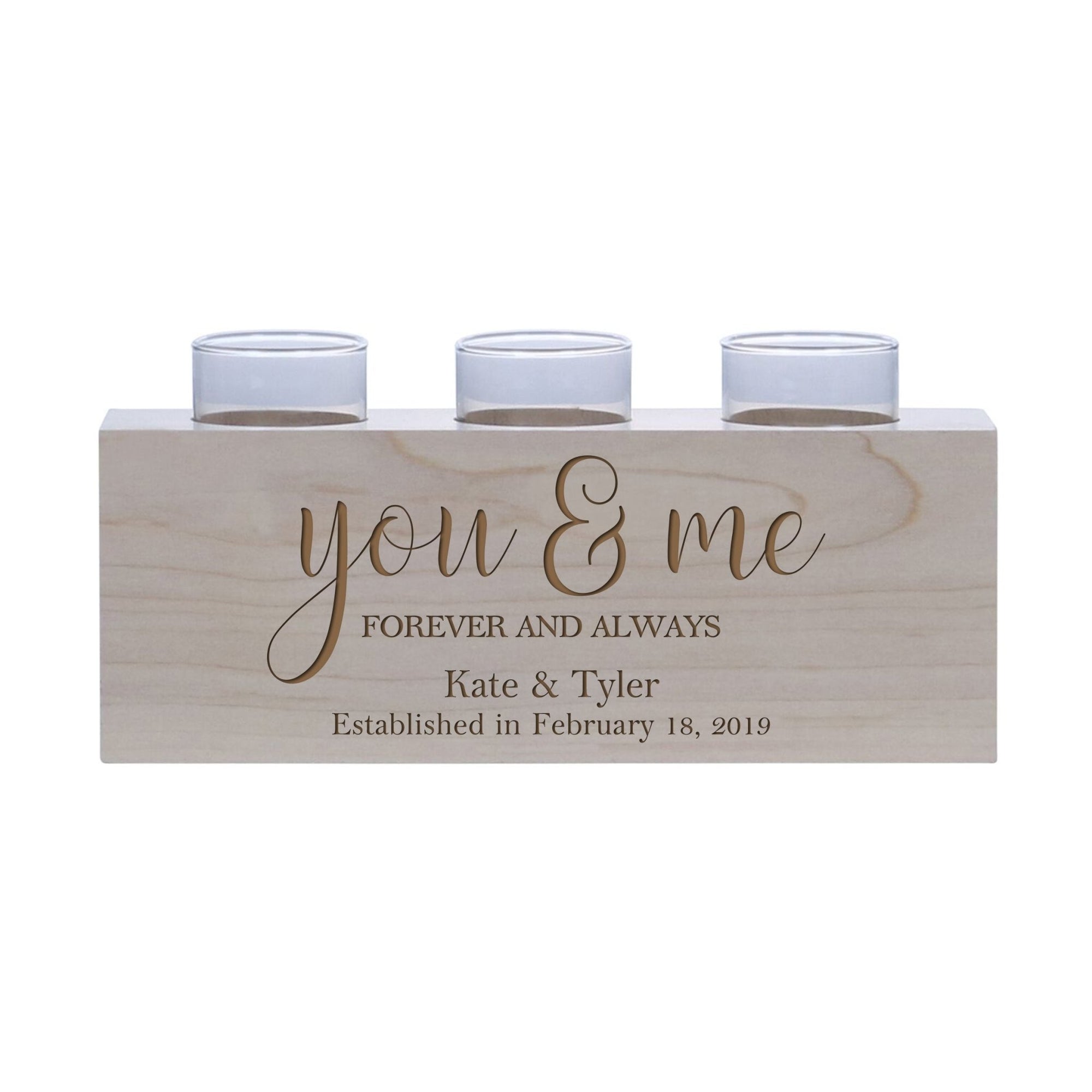 Personalized Handcrafted Wedding Maple Candle Holder - You & Me - LifeSong Milestones
