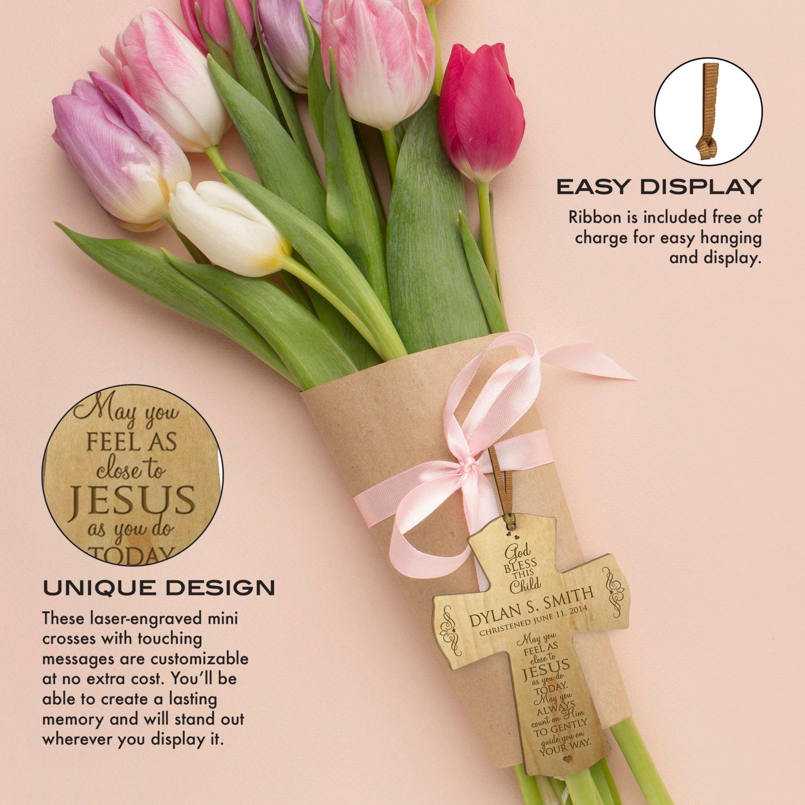 Personalized Hanging Christening Mini Cross - God Bless This Child - LifeSong Milestones