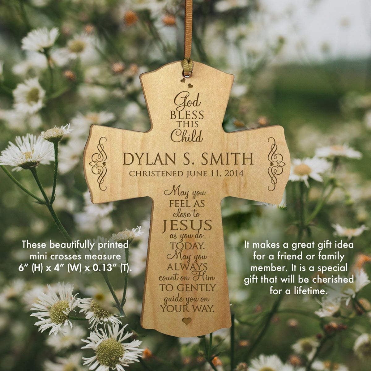 Personalized Hanging Christening Mini Cross - God Bless This Child - LifeSong Milestones