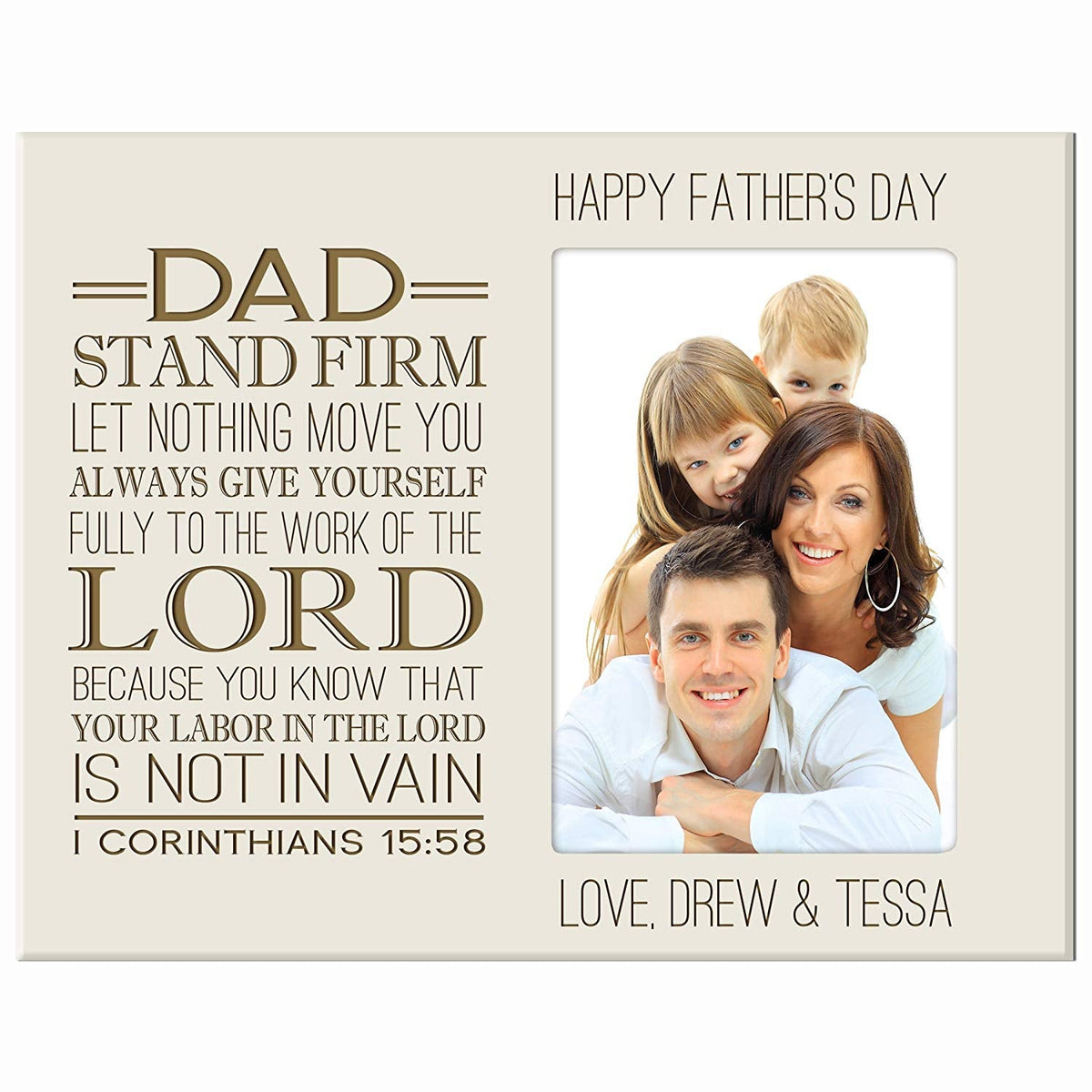 Personalized Happy Fathers Day Engraved Picture Frame - 1 Corinthians 15:58 - LifeSong Milestones