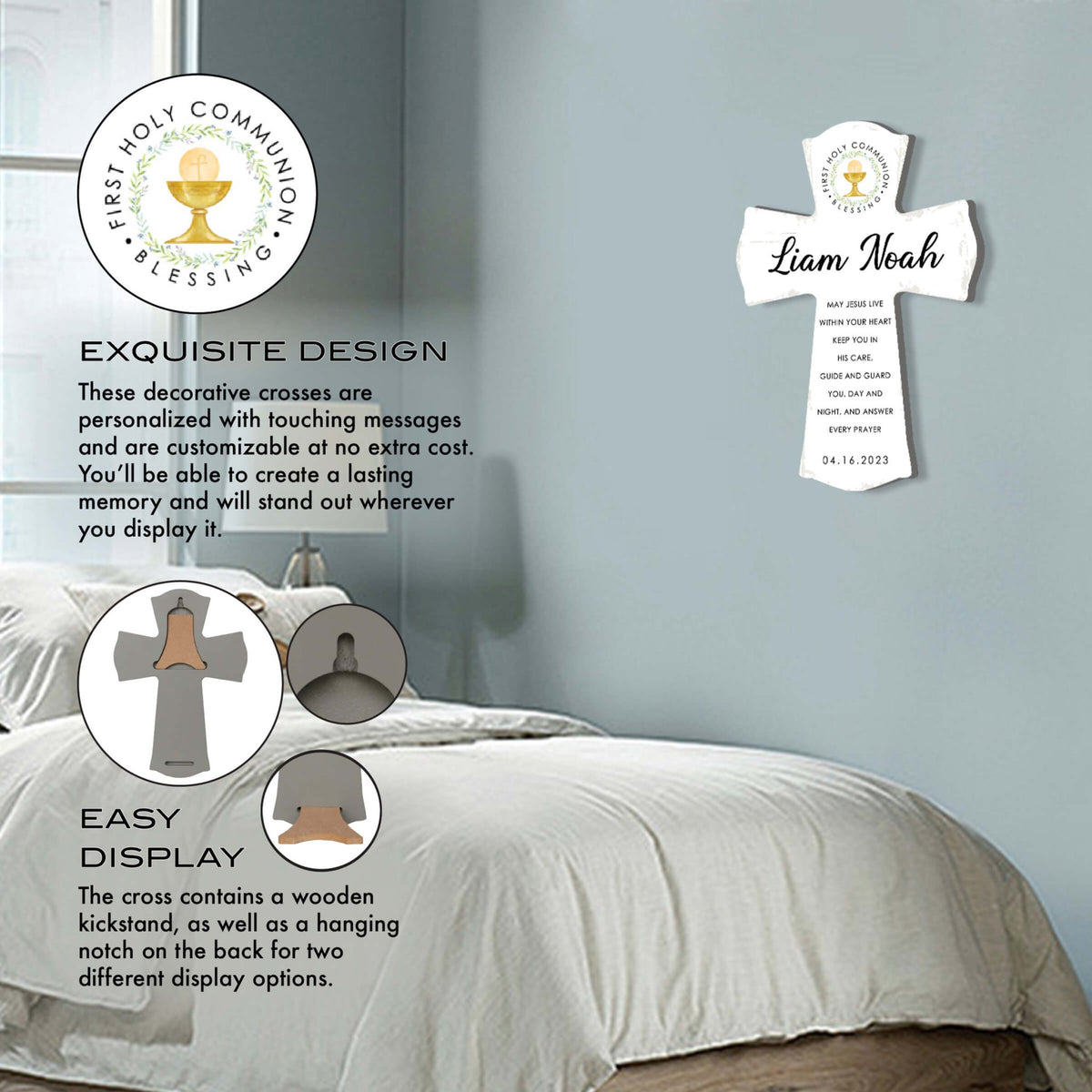 Personalized Holy Communion Wooden Wall Cross - LifeSong Milestones