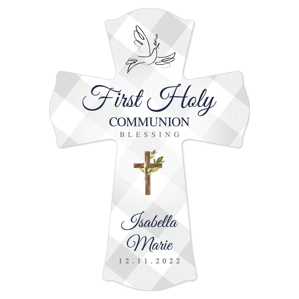 Personalized Holy Communion Wooden Wall Cross - LifeSong Milestones