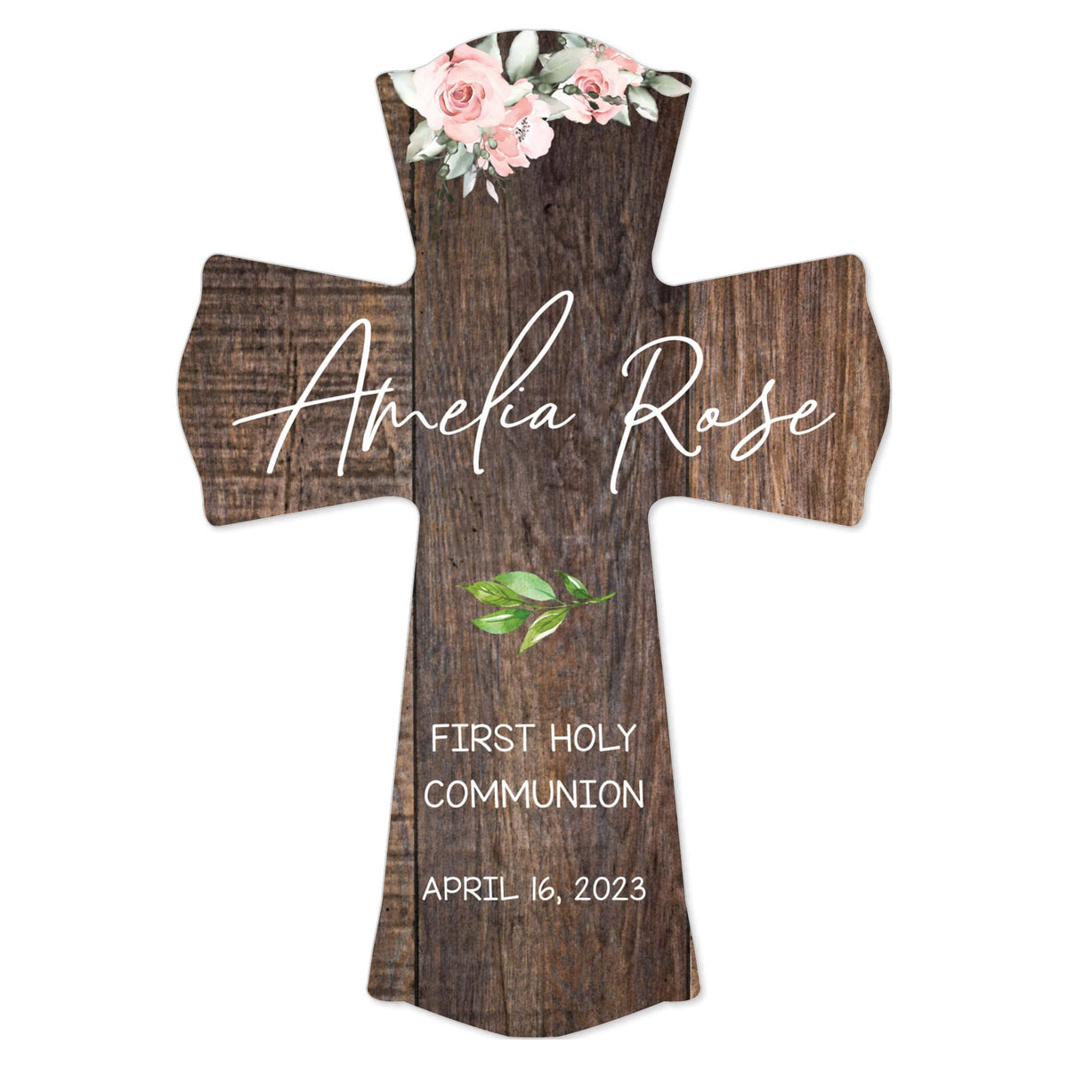 Personalized Holy Communion Wooden Wall Cross - LifeSong Milestones