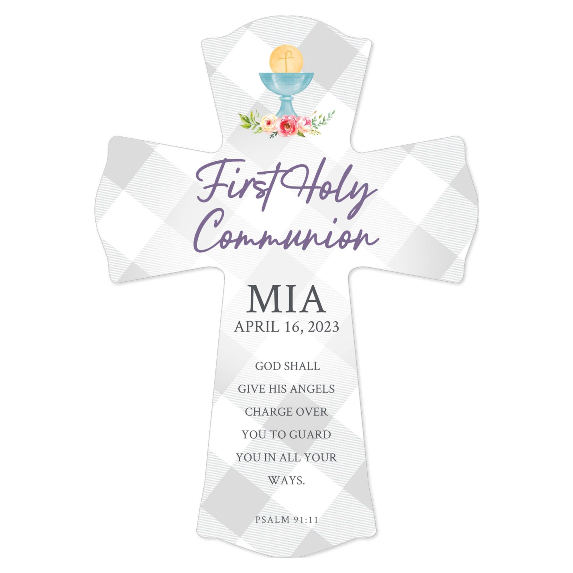Personalized Holy Communion Wooden Wall Cross - LifeSong Milestones