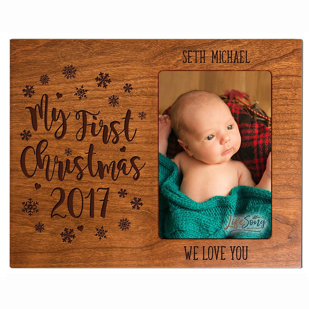 Personalized Home Baby's First Christmas Photo Frame Holds 4x6 Photograph - LifeSong Milestones